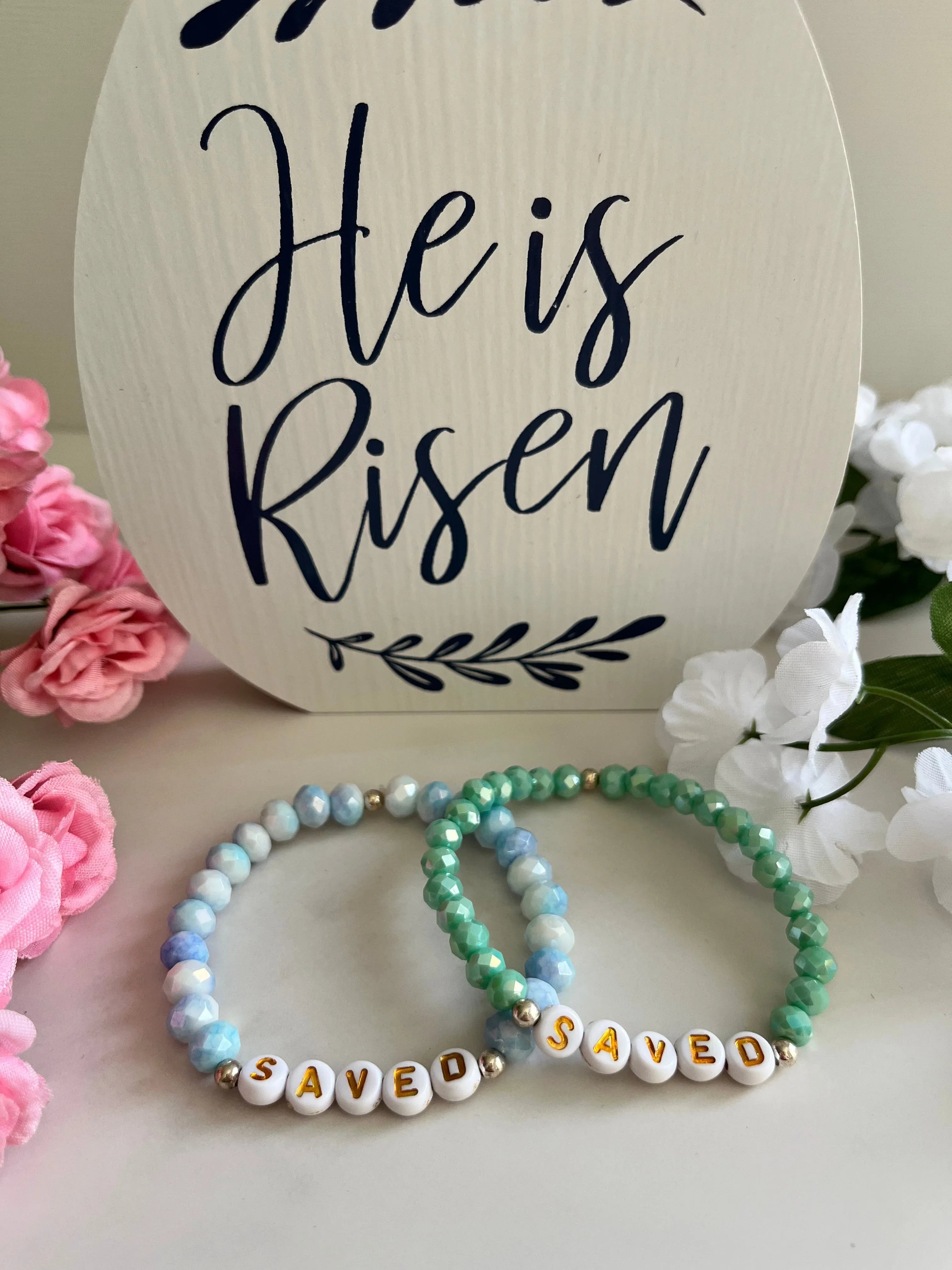 Saved Beaded Bracelet - Mint or Blue White Jade Faith Jewelry