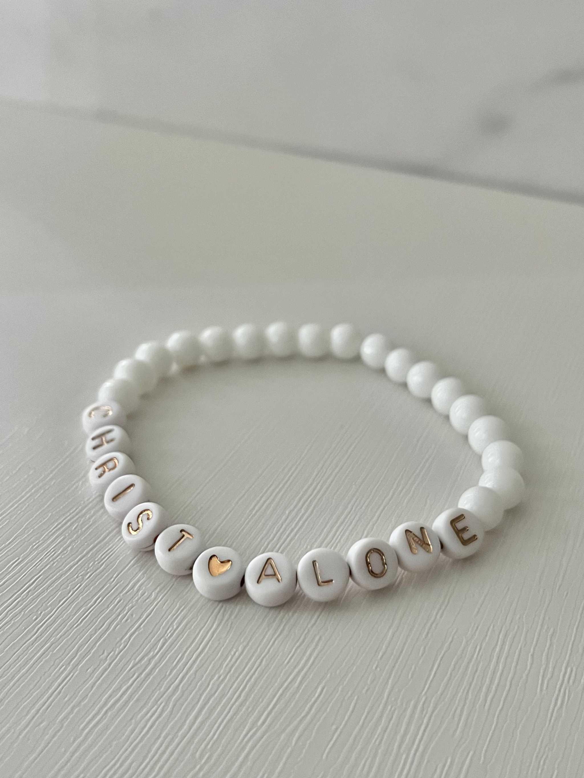 Bead Bracelet Christ Alone Peach or White Christian Jewelry