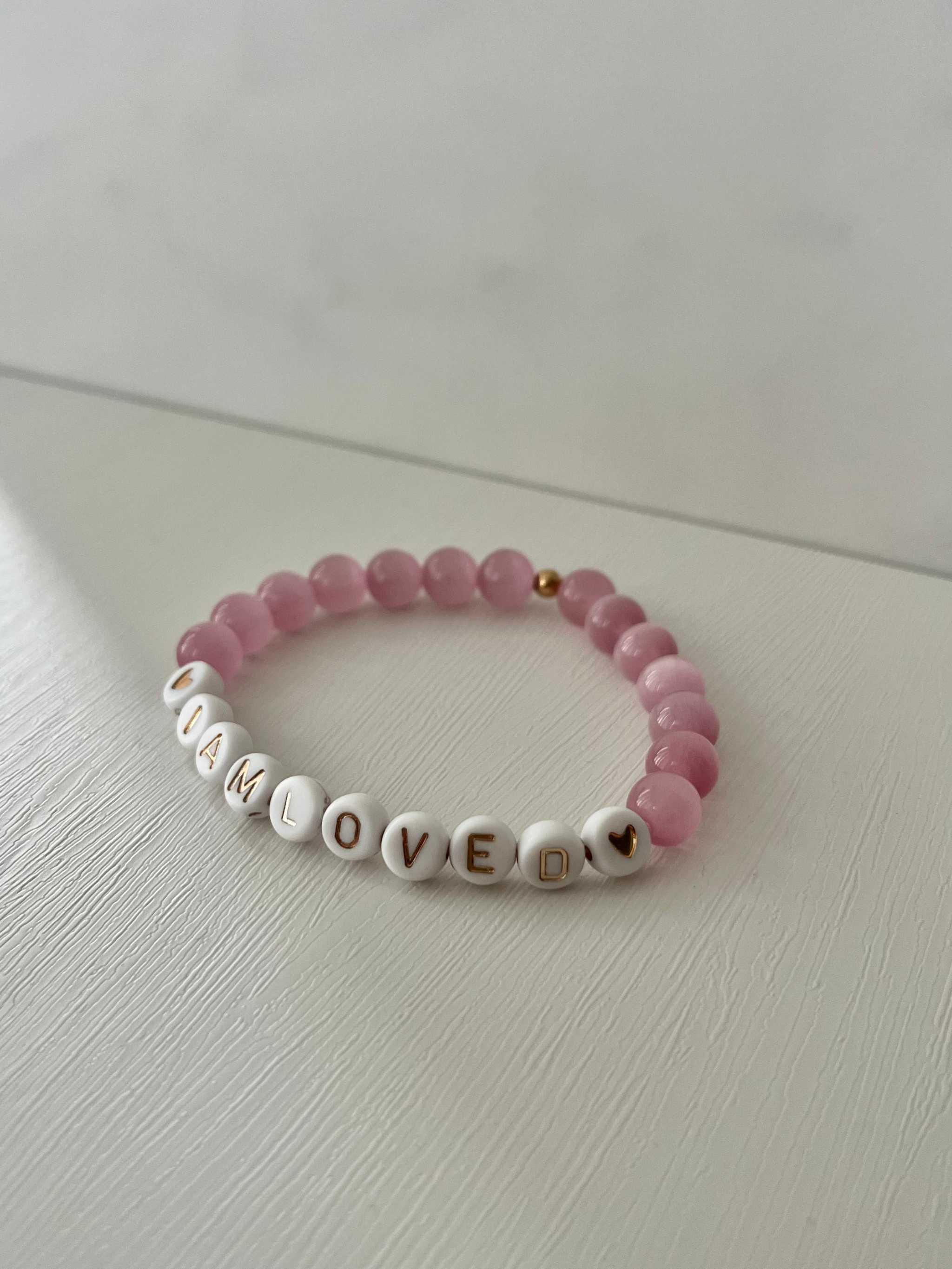 I Am Loved Pink Opal and White Bead Bracelet – Christian Jewelry