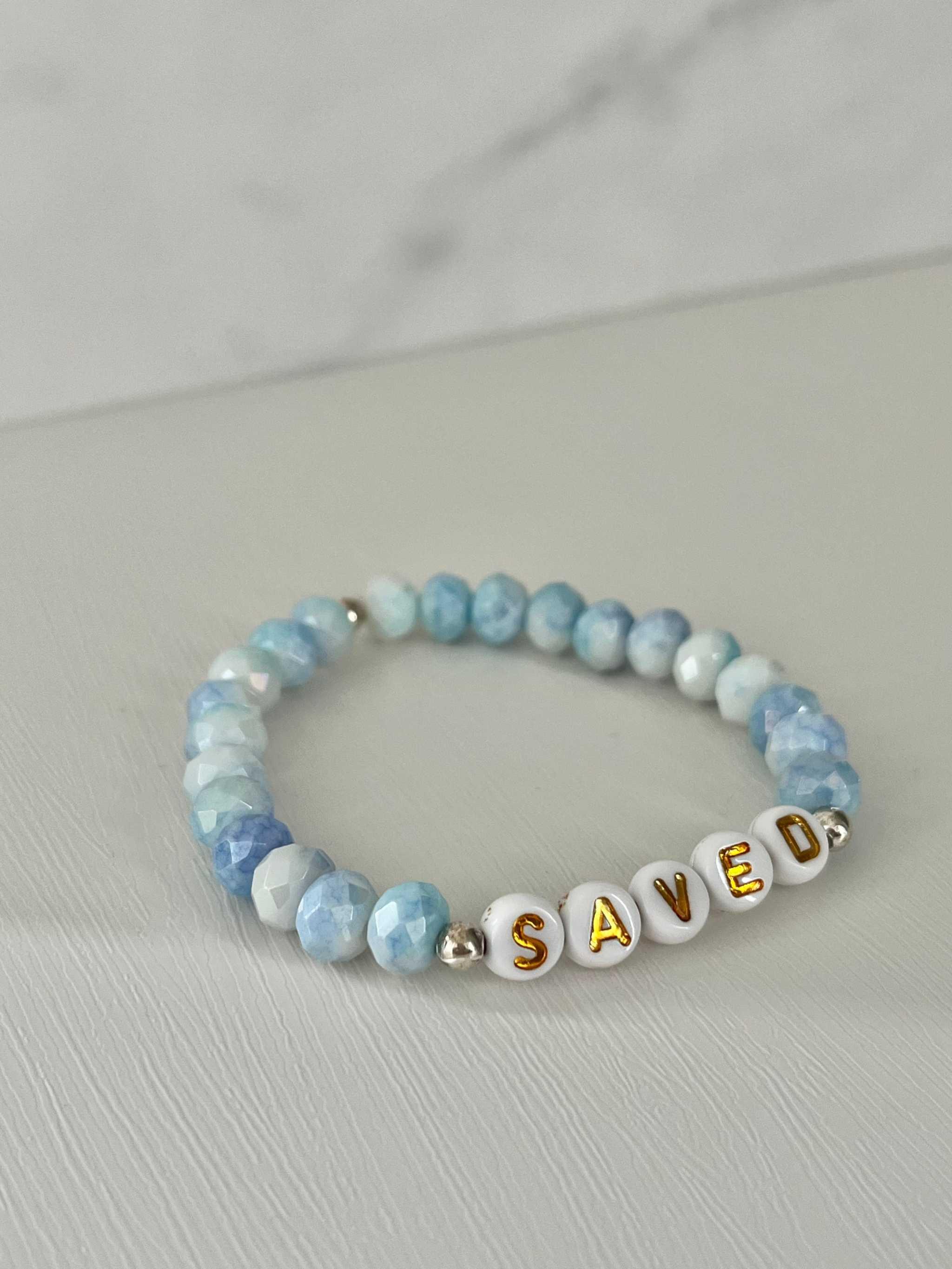 Saved Beaded Bracelet - Mint or Blue White Jade Faith Jewelry
