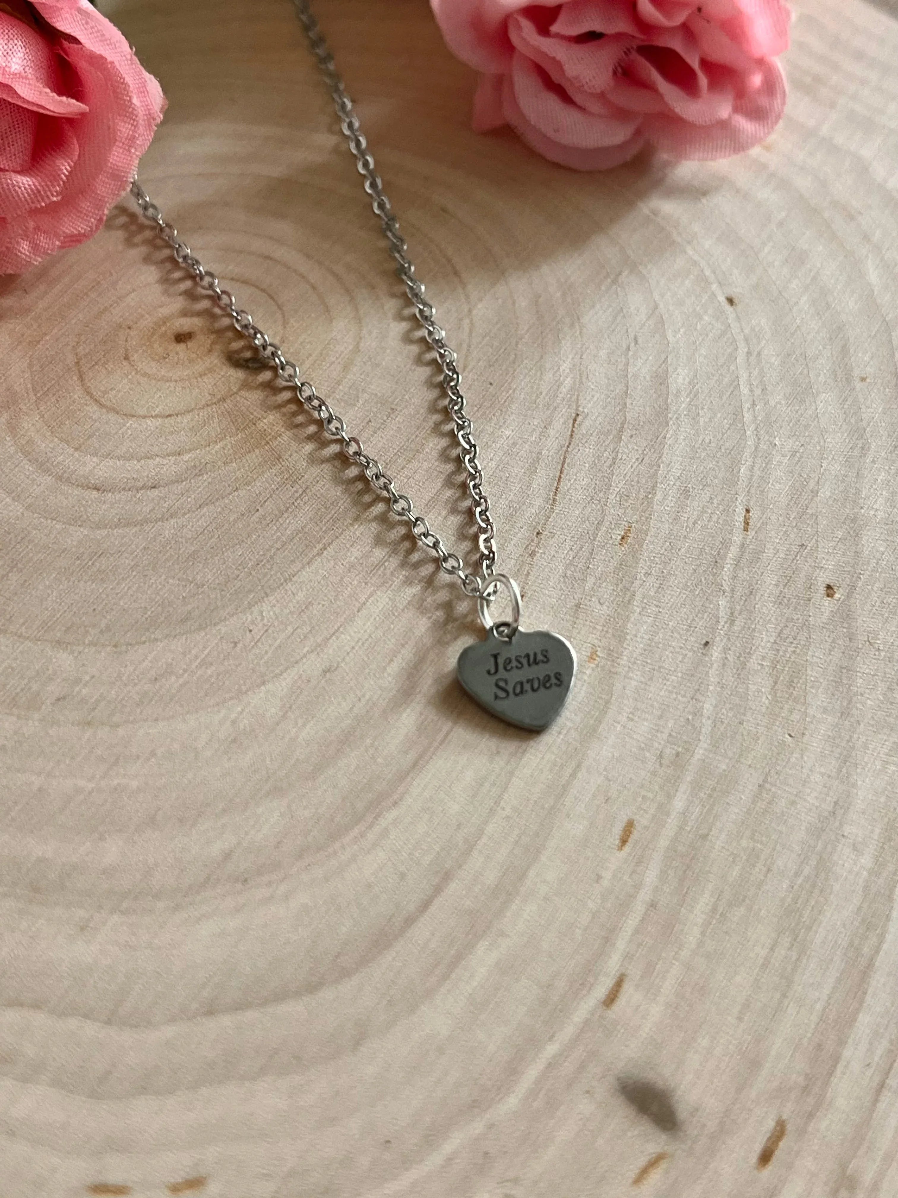 Silver Engraved Necklace Jesus Saves Stainless Steel Pendant