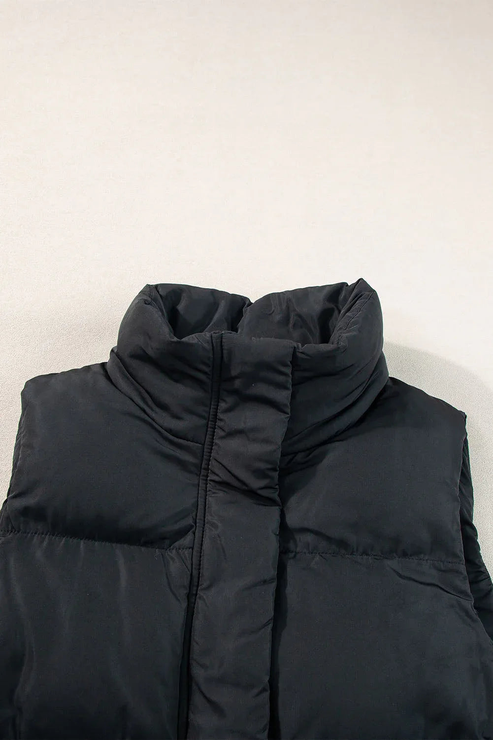 Solid Zip-Up Pocketed Puffer Vest