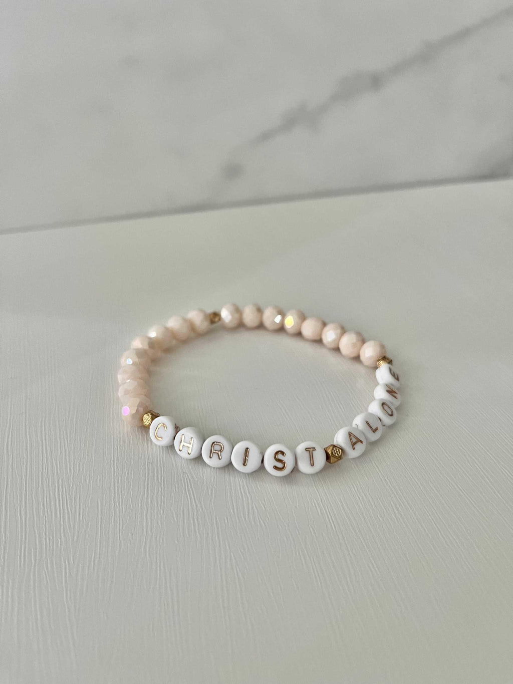 Bead Bracelet Christ Alone Peach or White Christian Jewelry