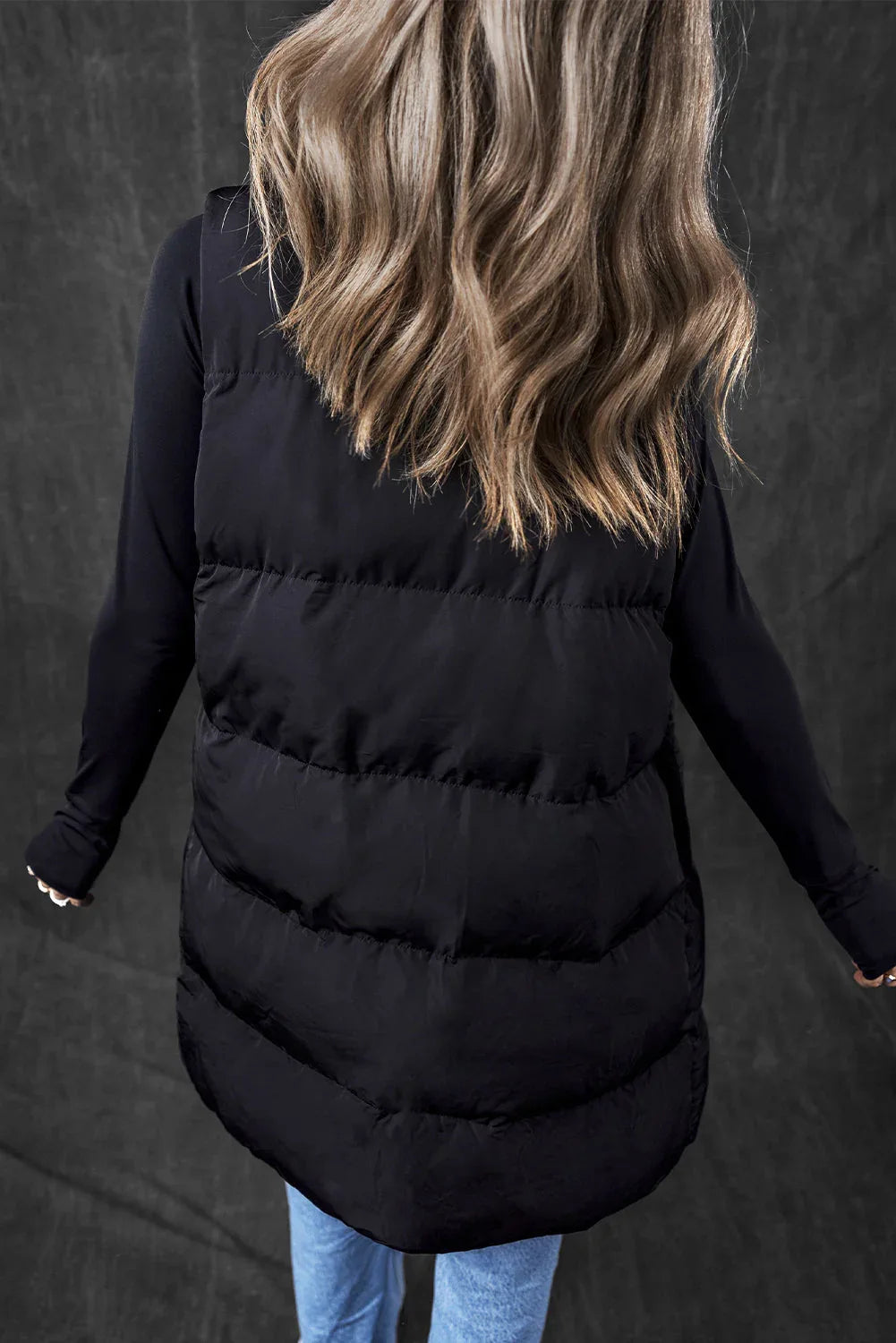 Solid Zip-Up Pocketed Puffer Vest