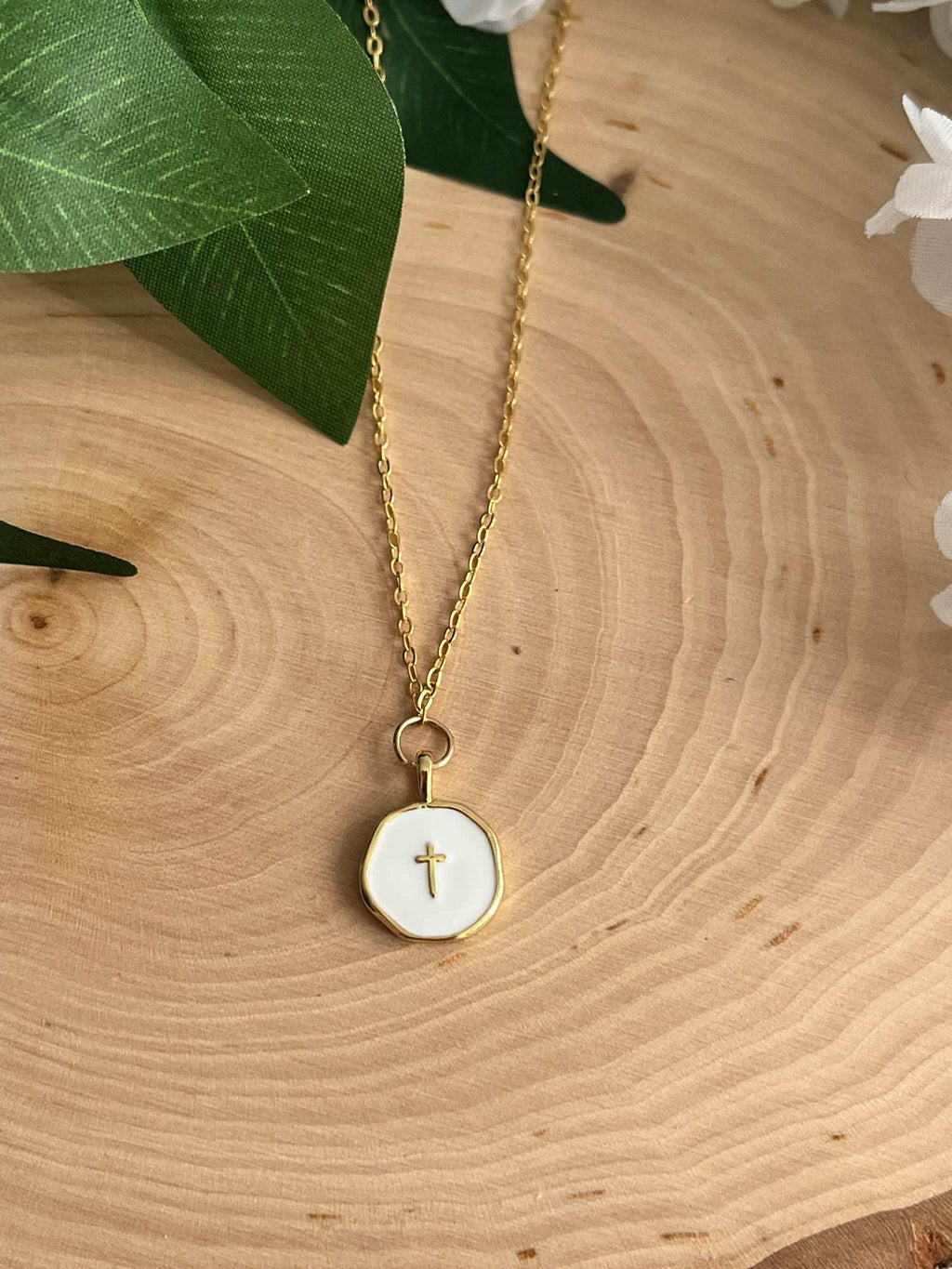 Gold Necklace 18K White Cross Pendant