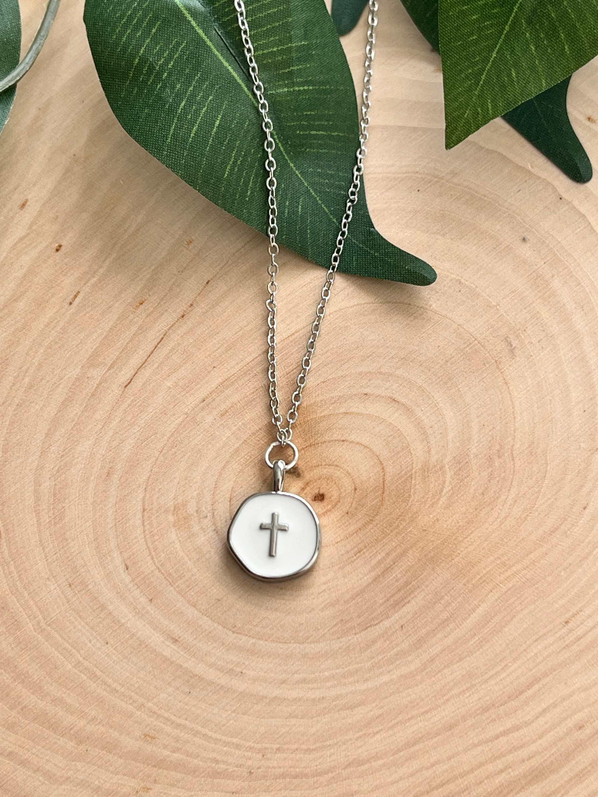 Silver Necklace White Cross Pendant - Elegant 18" Hypoallergenic Design