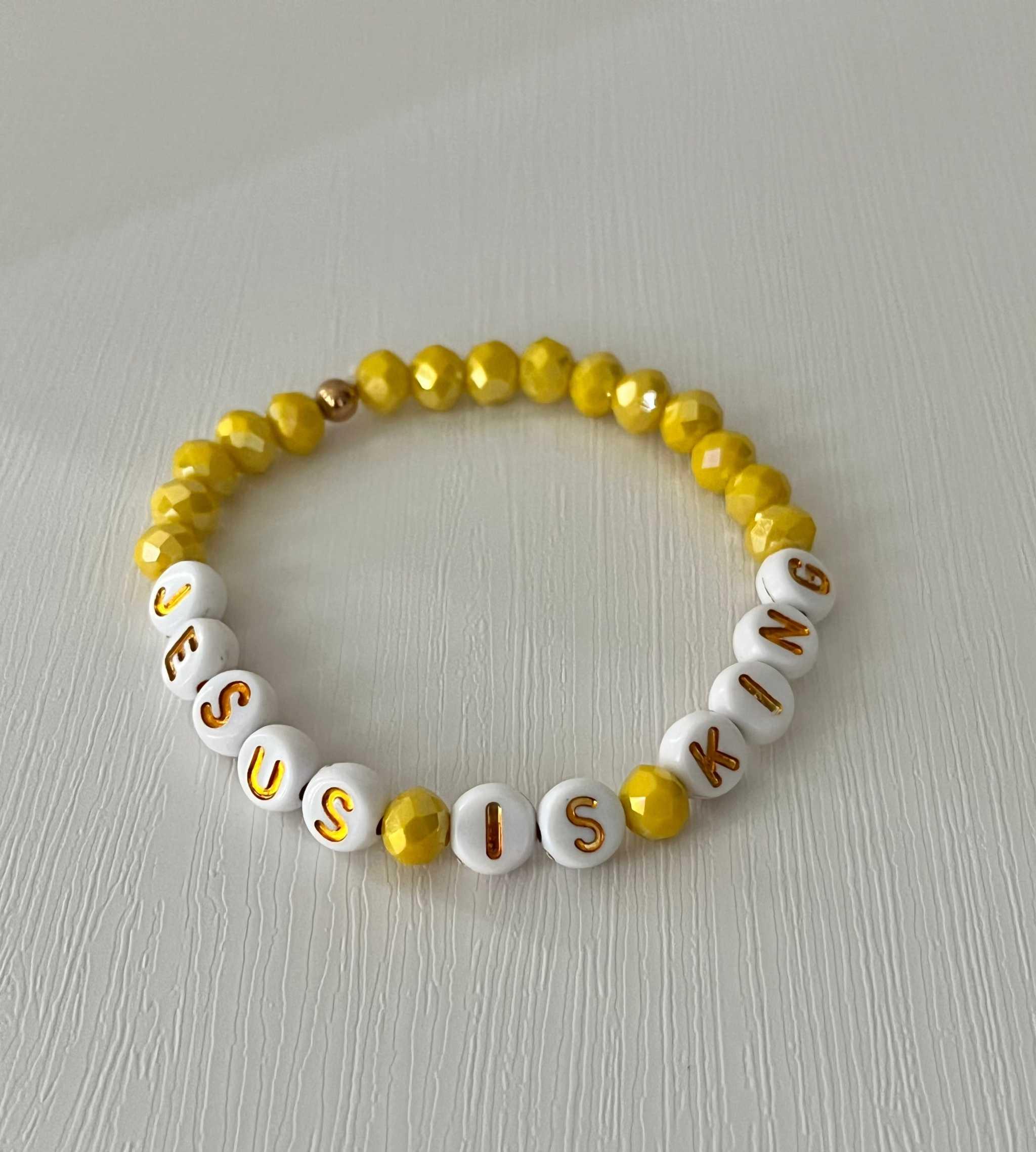 Jesus Is King Bead Bracelet – Vibrant Yellow Faith Jewelry