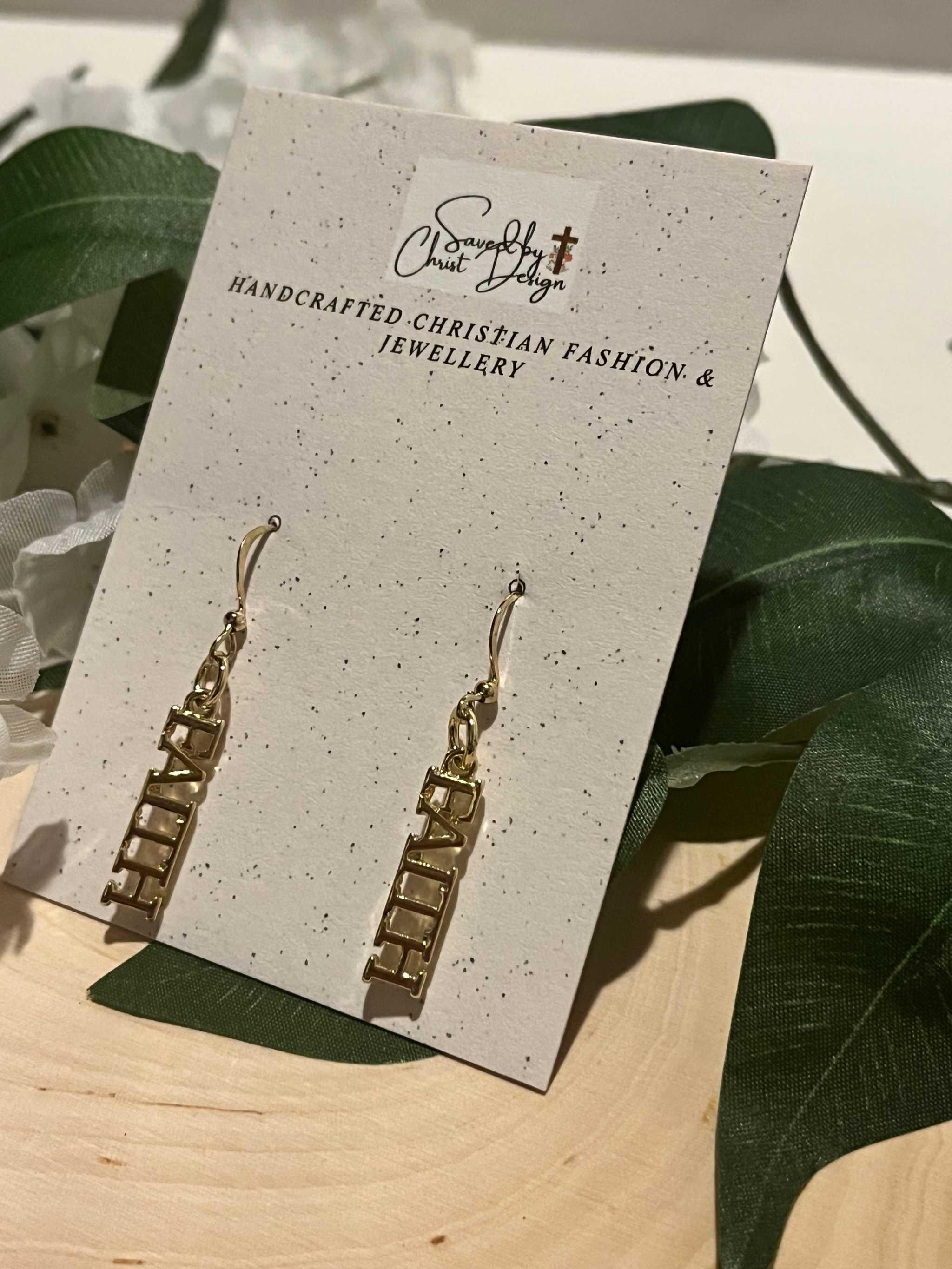 Gold Earrings Faith Dangle 14K Christian Jewelry