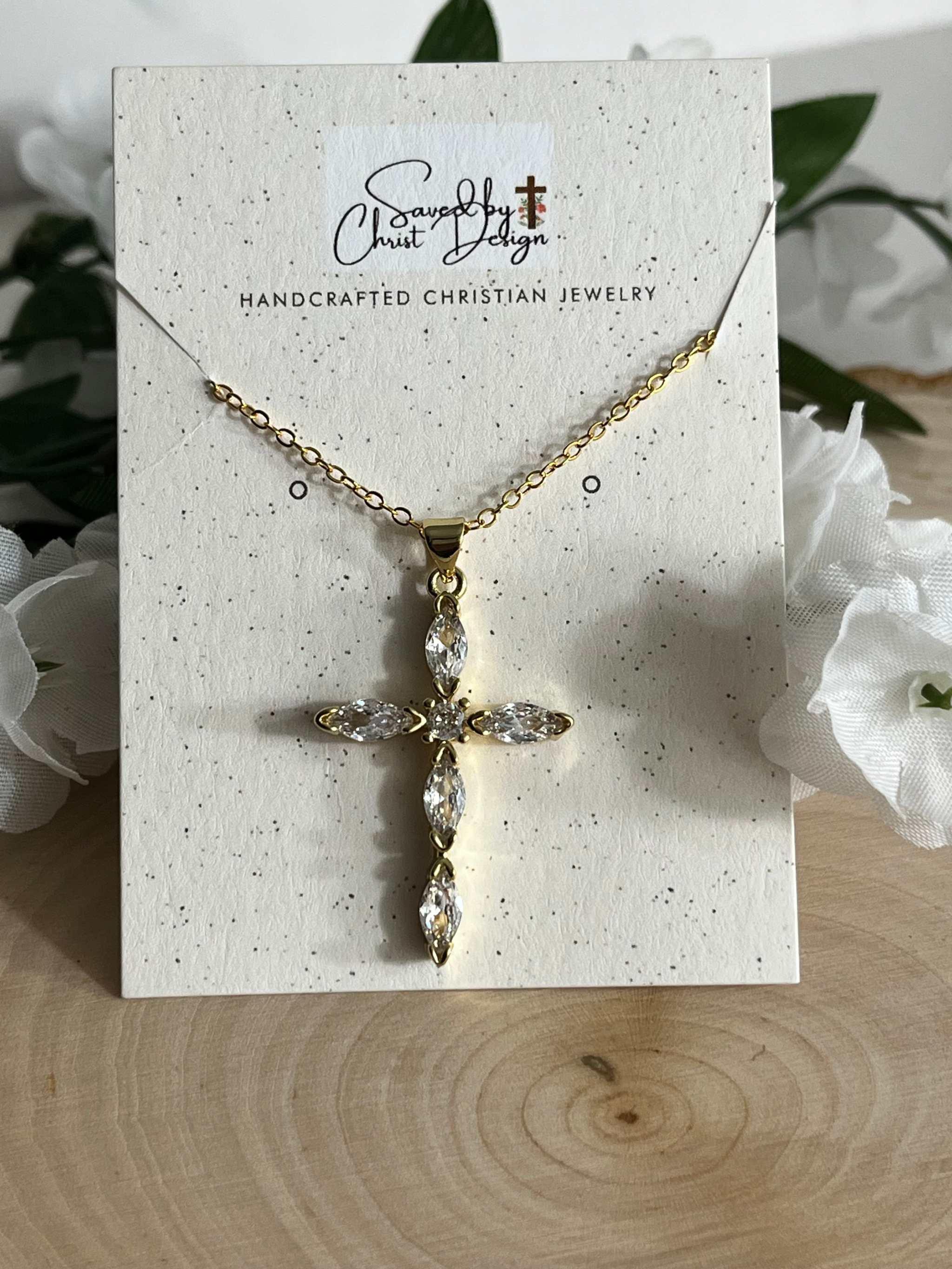 Saved Gold Necklace: 18K Gold-Filled Crystal Cross Pendant