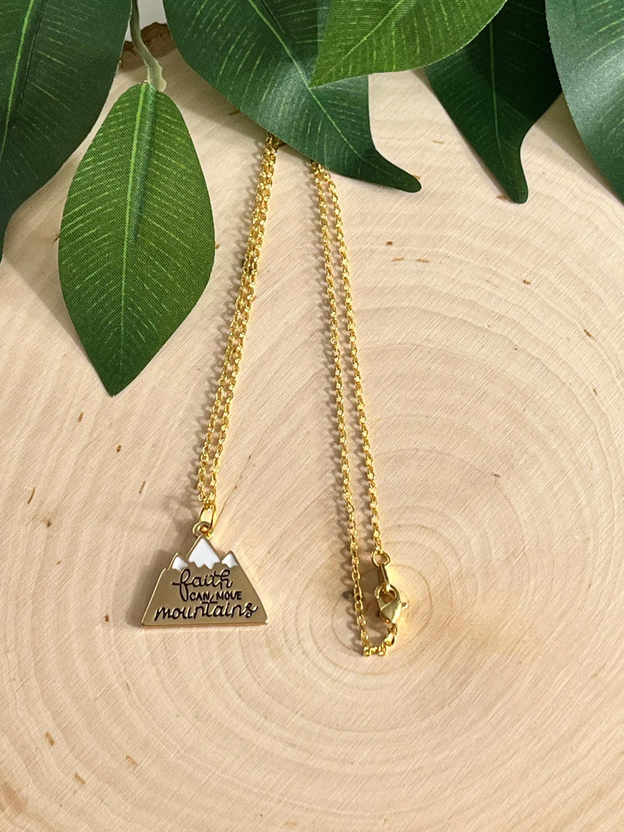 Gold Necklace Faith Can Move Mountains 16K