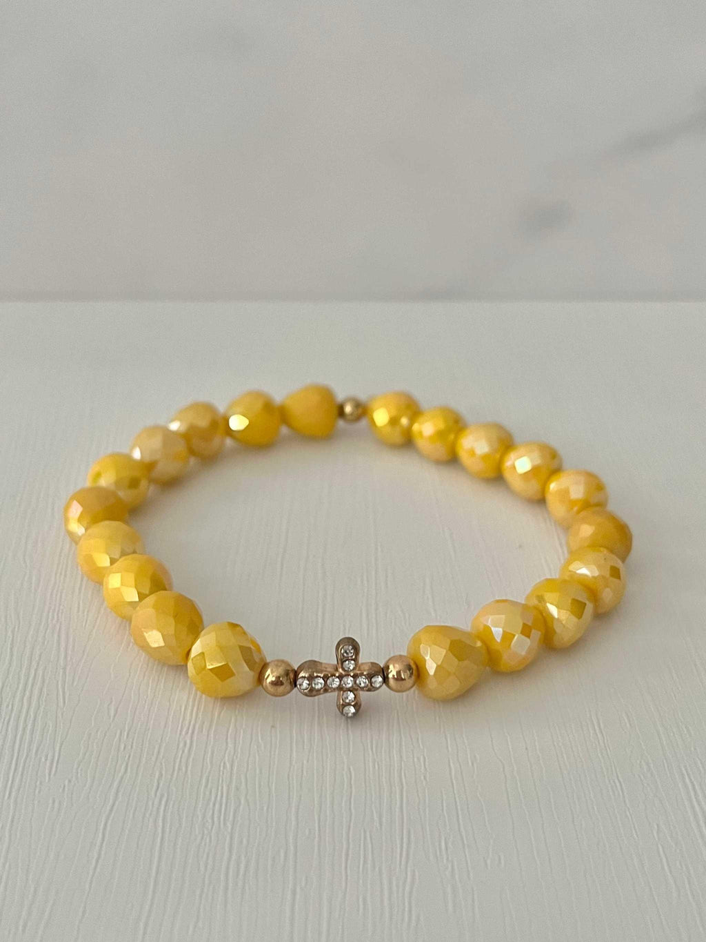 Cross Bead Bracelet Collection - Faith-Inspired Jewelry Yellow glass beads