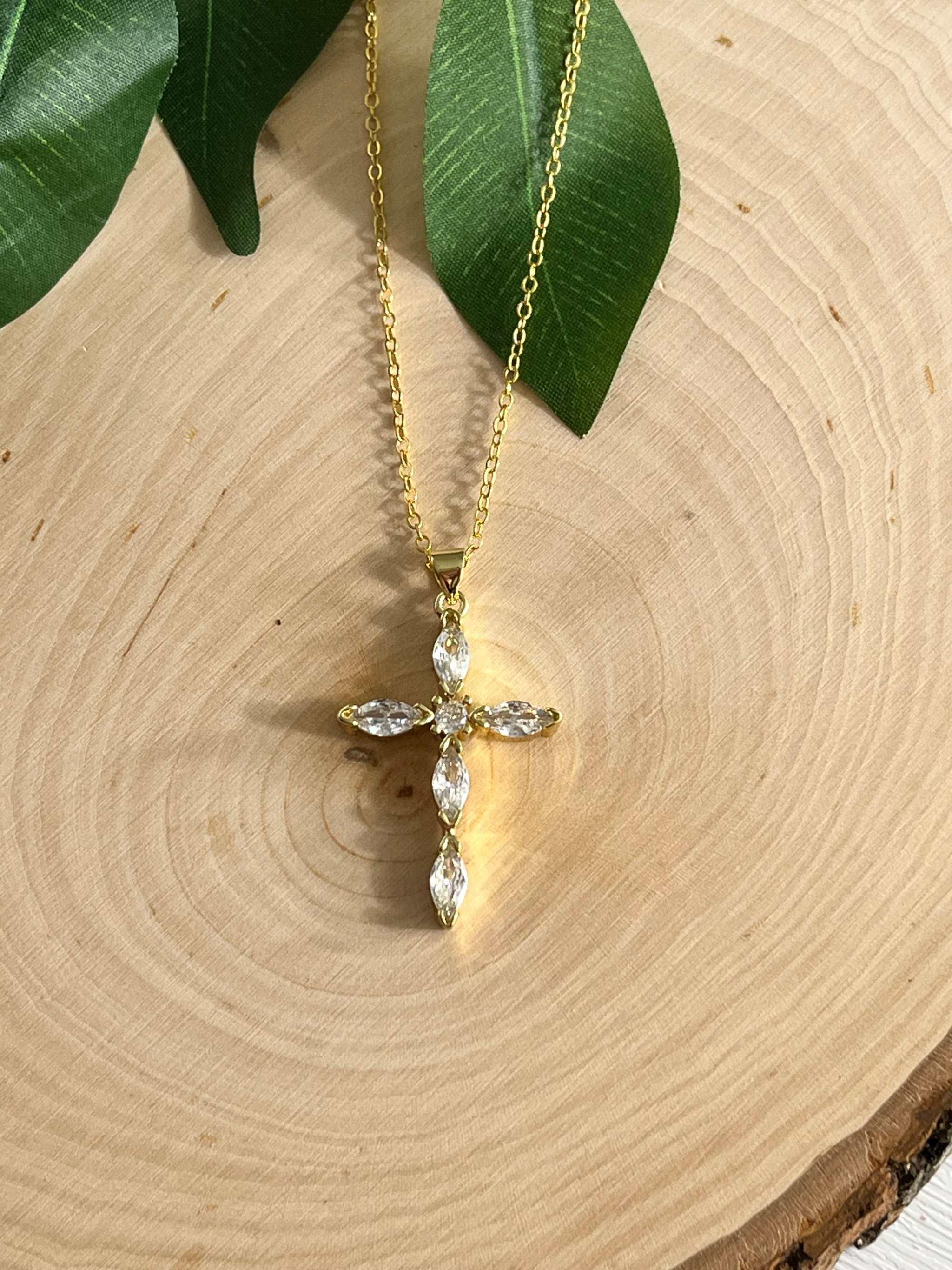 Saved Gold Necklace: 18K Gold-Filled Crystal Cross Pendant