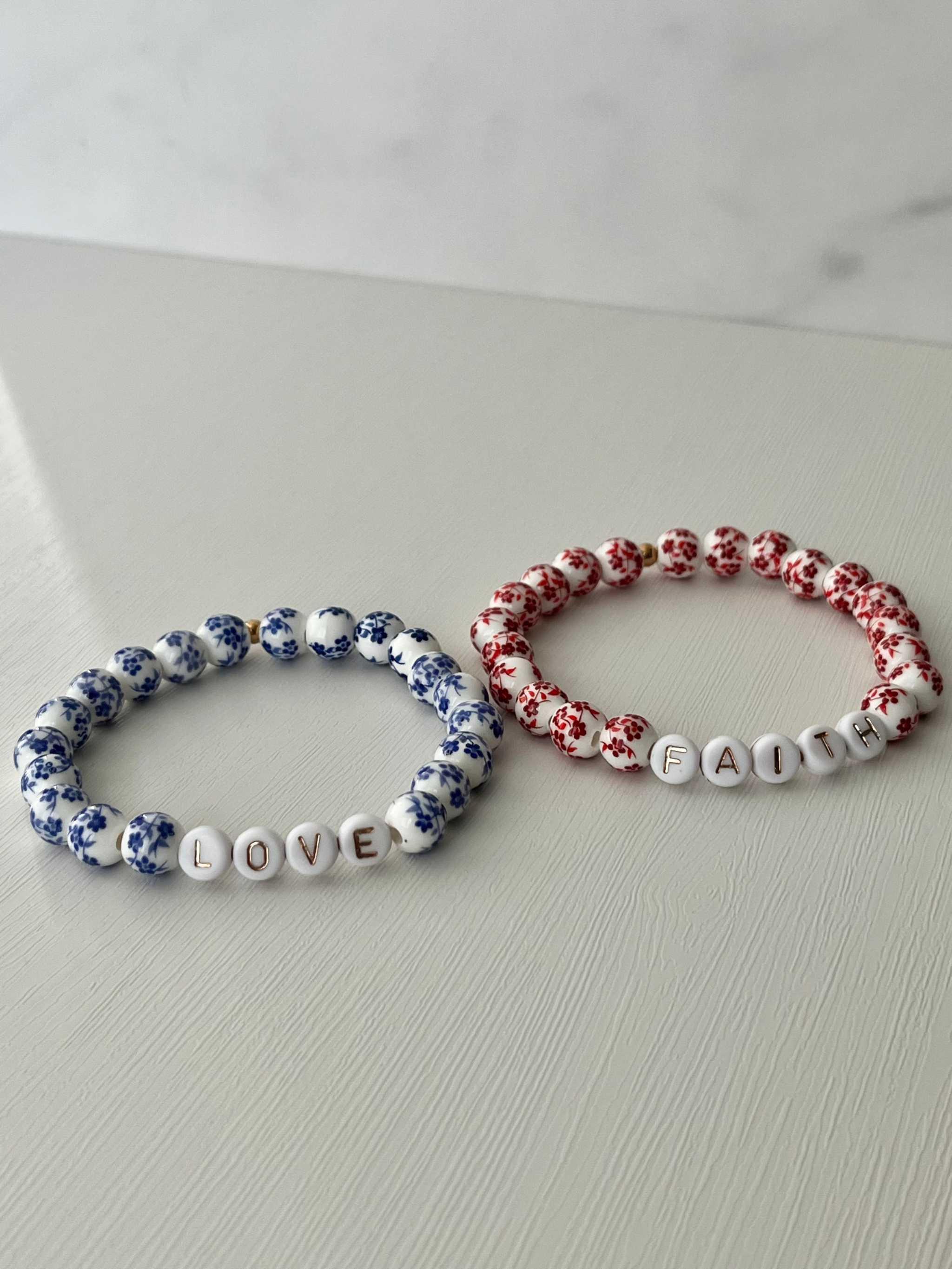 Bead Bracelet Floral Ceramic Faith Love Set