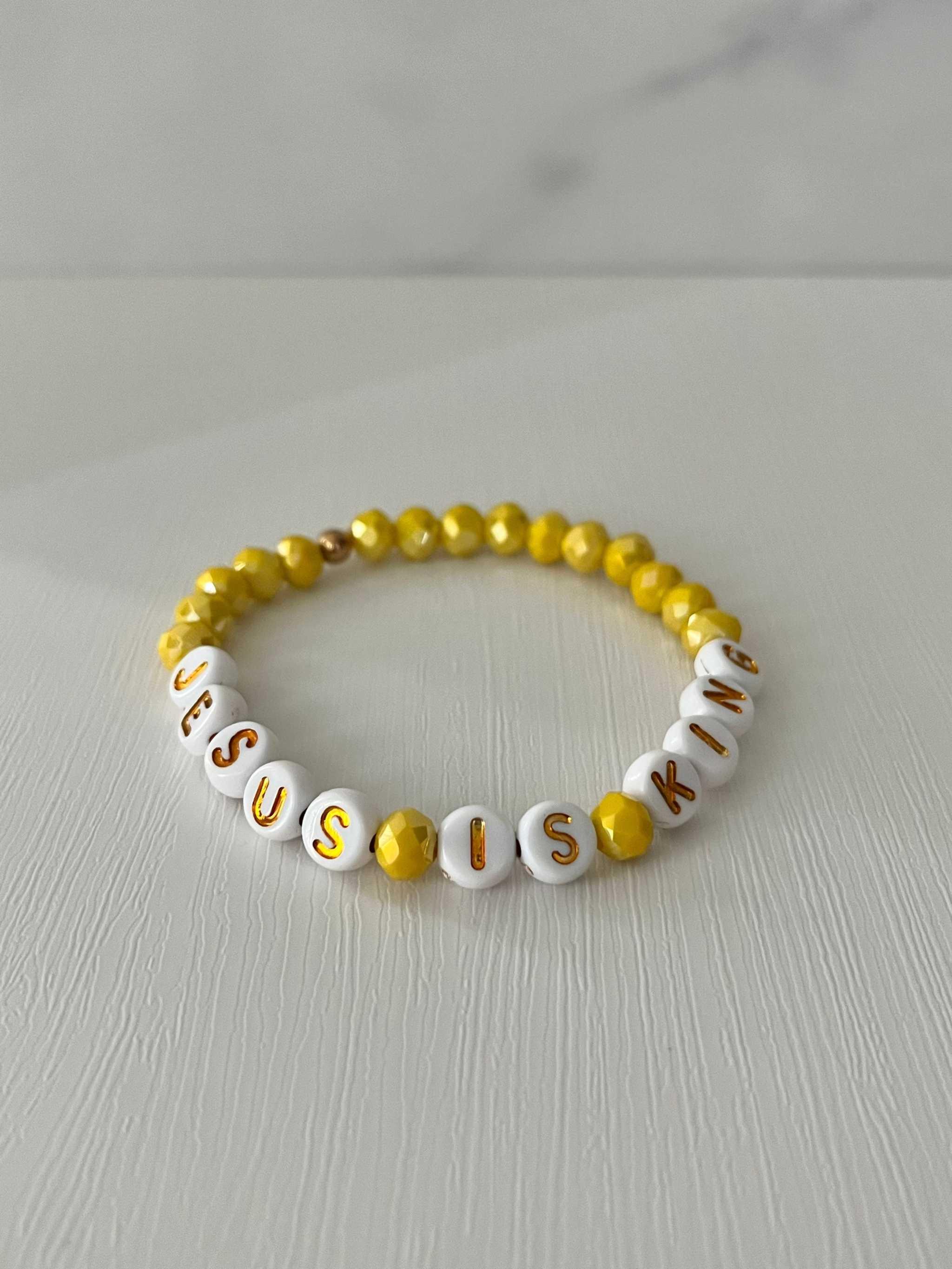 Jesus Is King Bead Bracelet – Vibrant Yellow Faith Jewelry