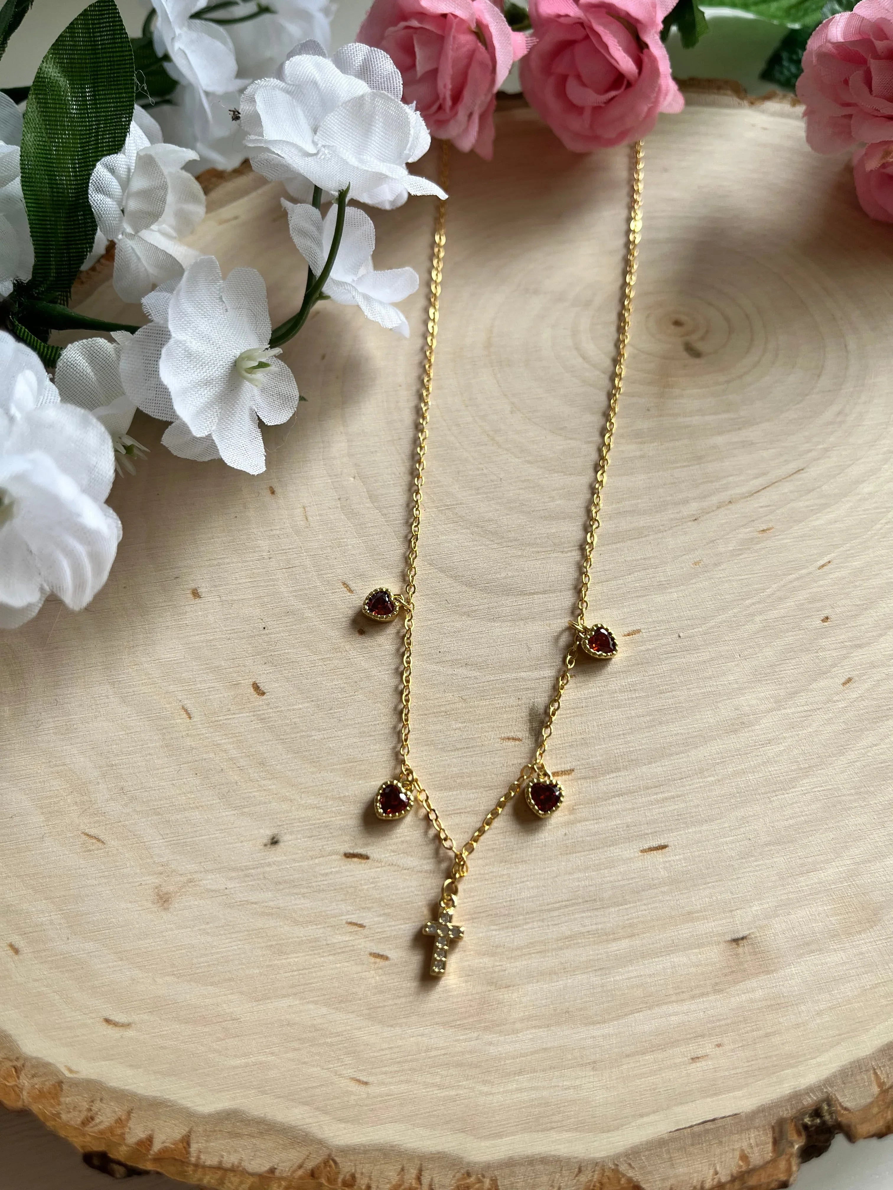 Everlasting Love Gold Necklace – 16K Chain 18K Gold Heart Cross