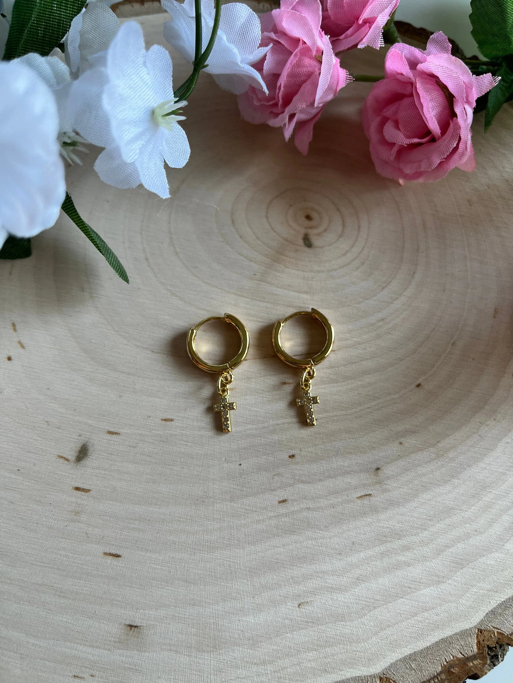 Gold Earrings 18K Cross Christian Jewelry