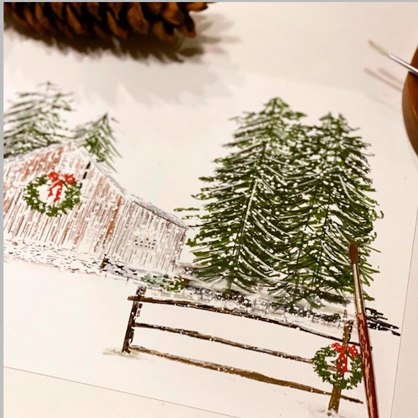 Barn with Wreath and Trees Pillow Cover #18