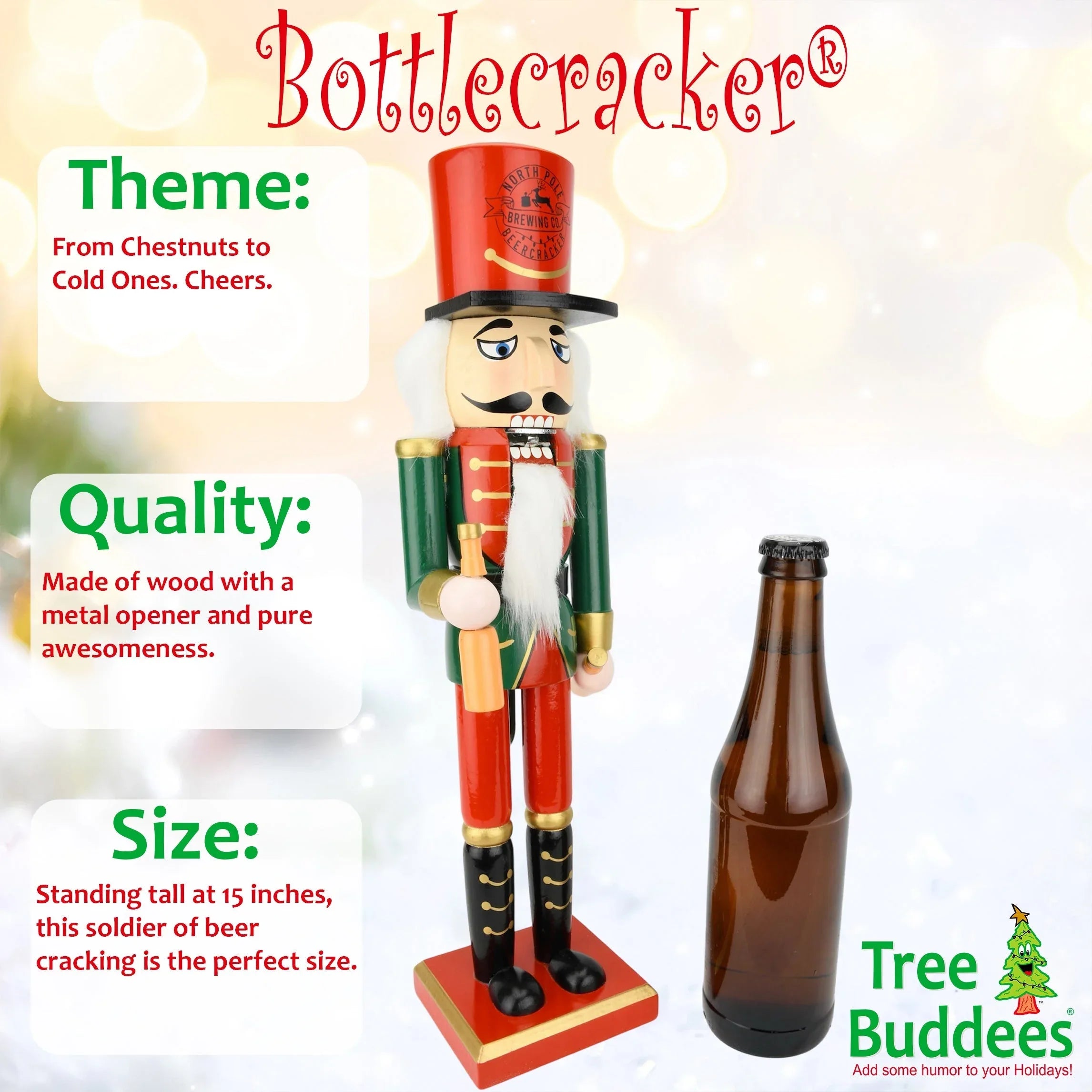 Beercracker® – Bottle Opener Nutcracker – 15 Inch Tall Functional Bottle Opening Décor – Funny Gift for Beer Lovers