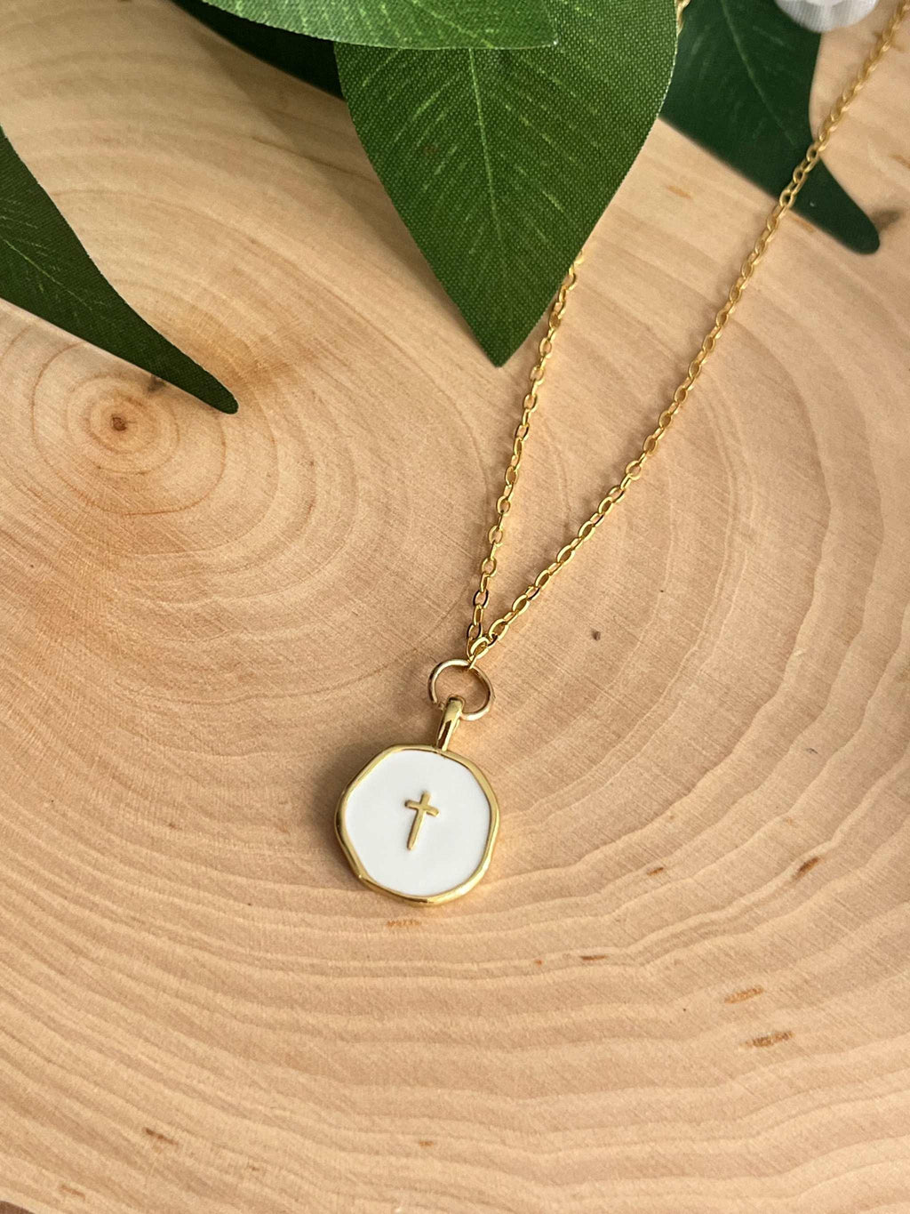 Gold Necklace 18K White Cross Pendant