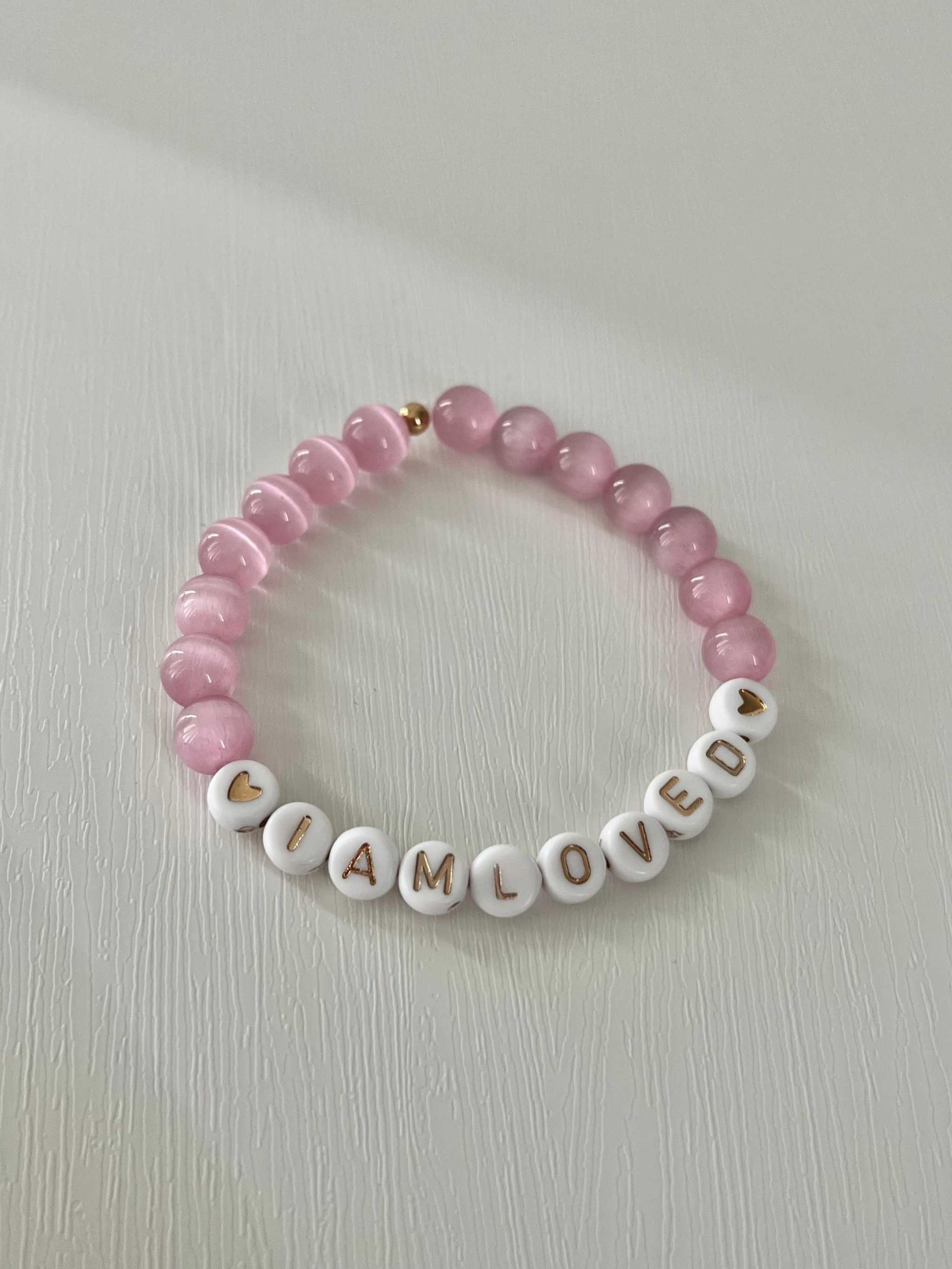I Am Loved Pink Opal and White Bead Bracelet – Christian Jewelry