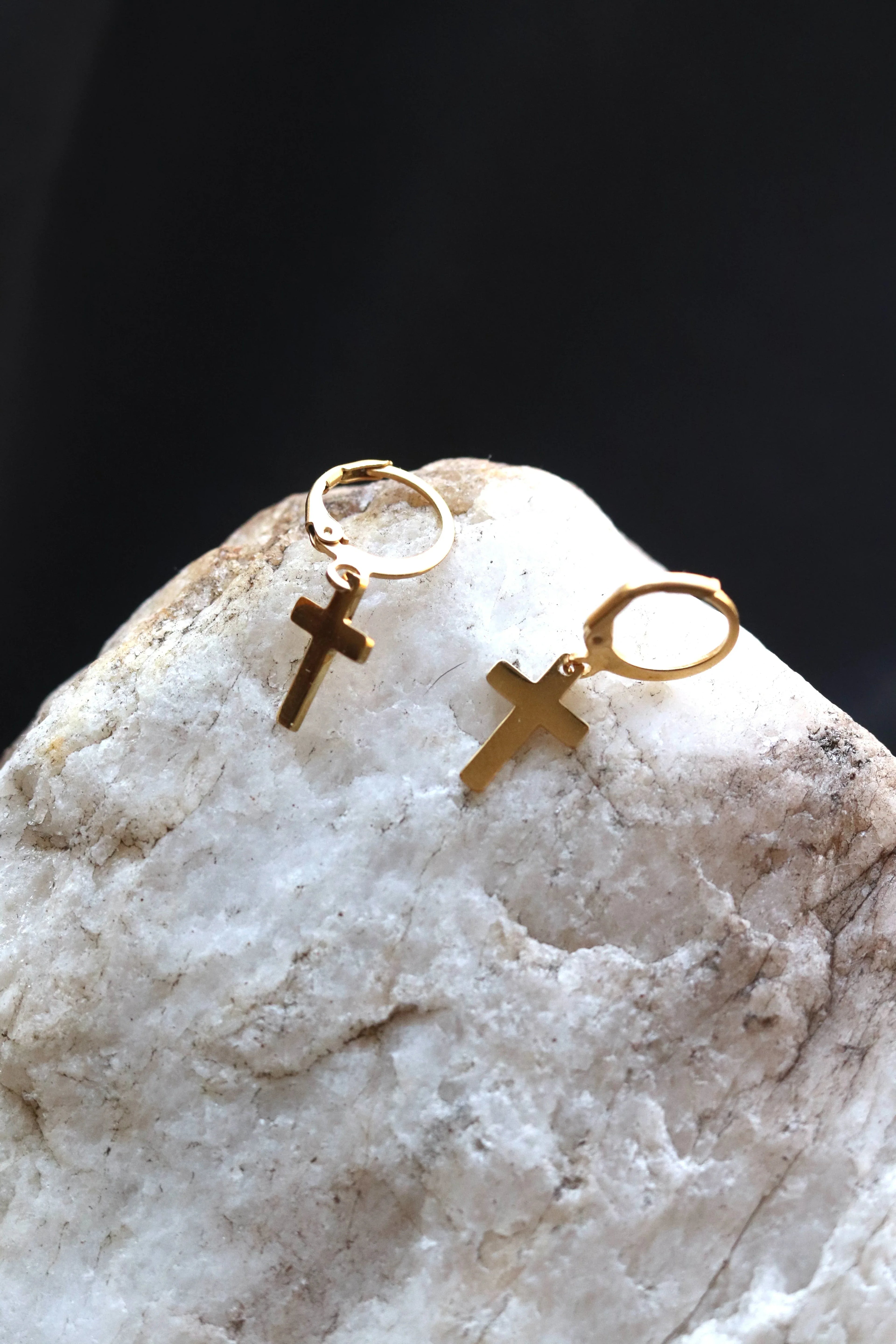 Gold Cross Huggies - Gold Plated Stainless Steel