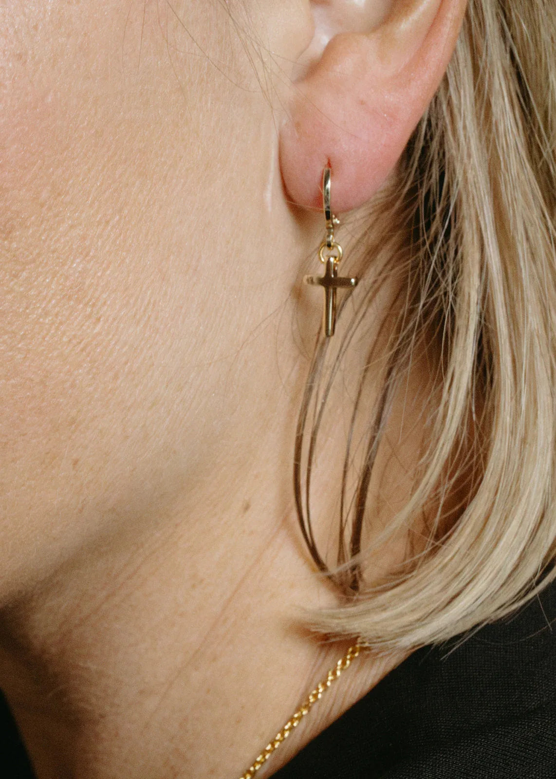 Gold Cross Huggies - Gold Plated Stainless Steel