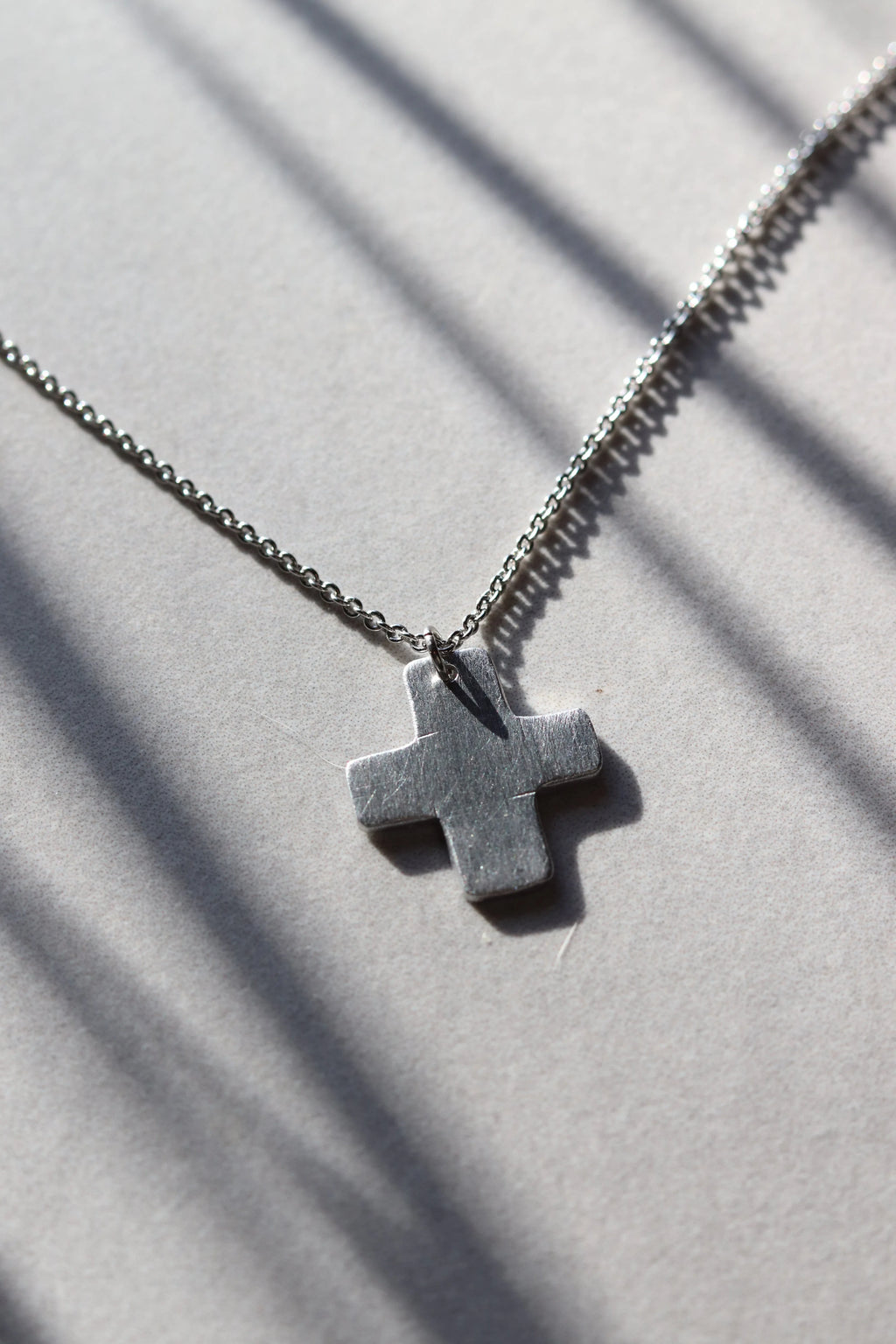 Chunky Silver Aluminum Cross Necklace