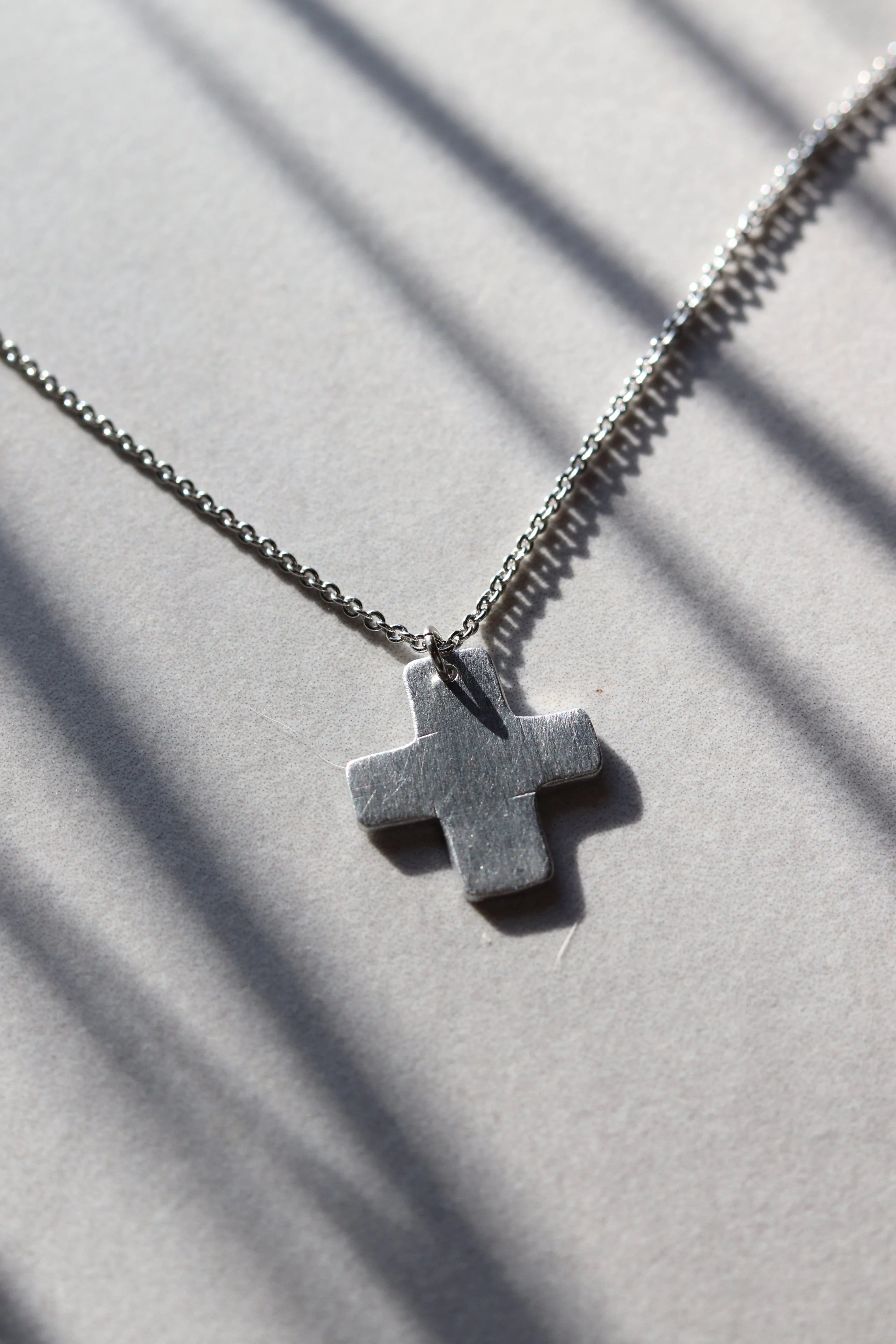 Chunky Silver Aluminum Cross Necklace