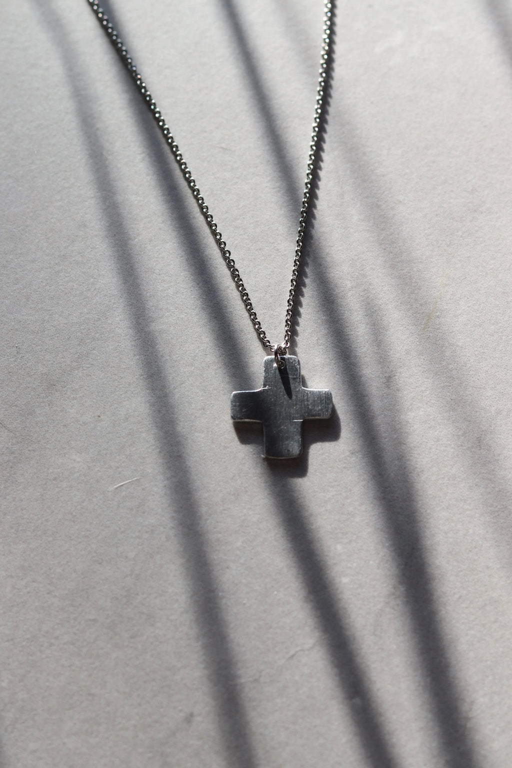 Chunky Silver Aluminum Cross Necklace