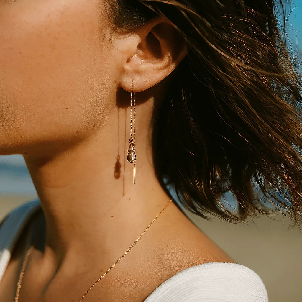 Morganite Threader Earrings – 14k Gold Filled Chain