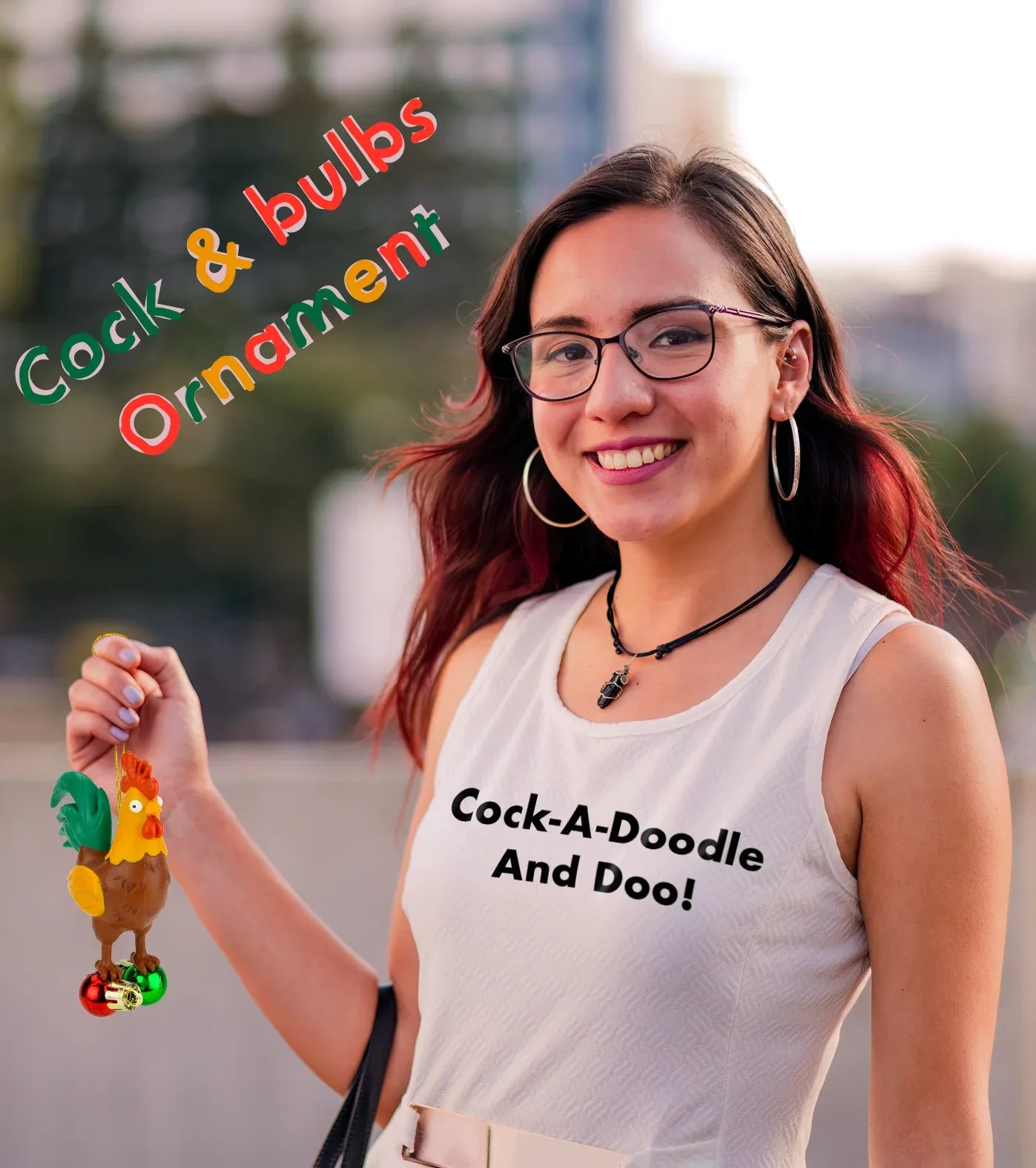 Cock and Bulbs Funny Christmas Ornament Decoration