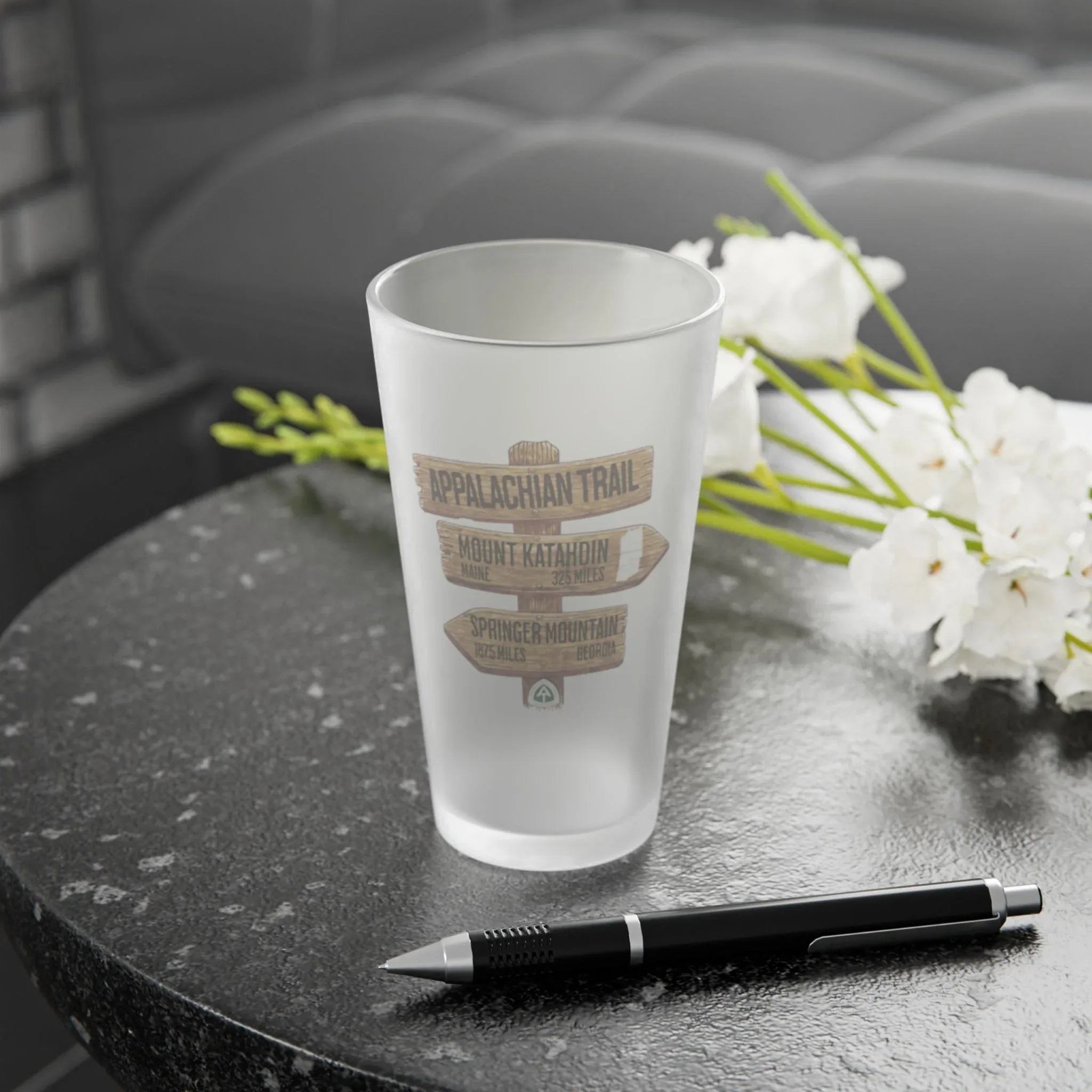 Appalachian Trail Wood Mileage Sign Frosted Pint Glass 16oz