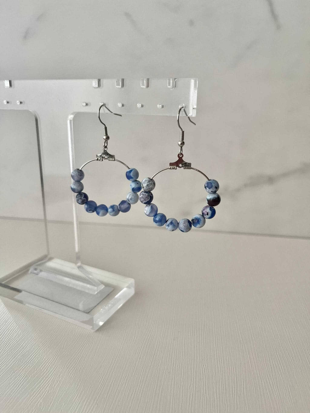 Blue Agate Earrings - Elegant Natural Stone Jewelry