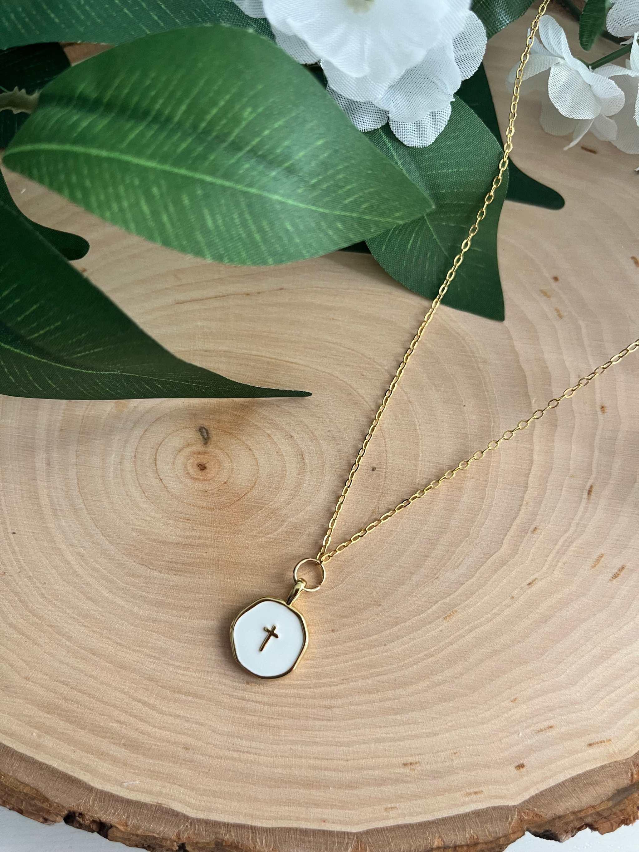 Gold Necklace 18K White Cross Pendant