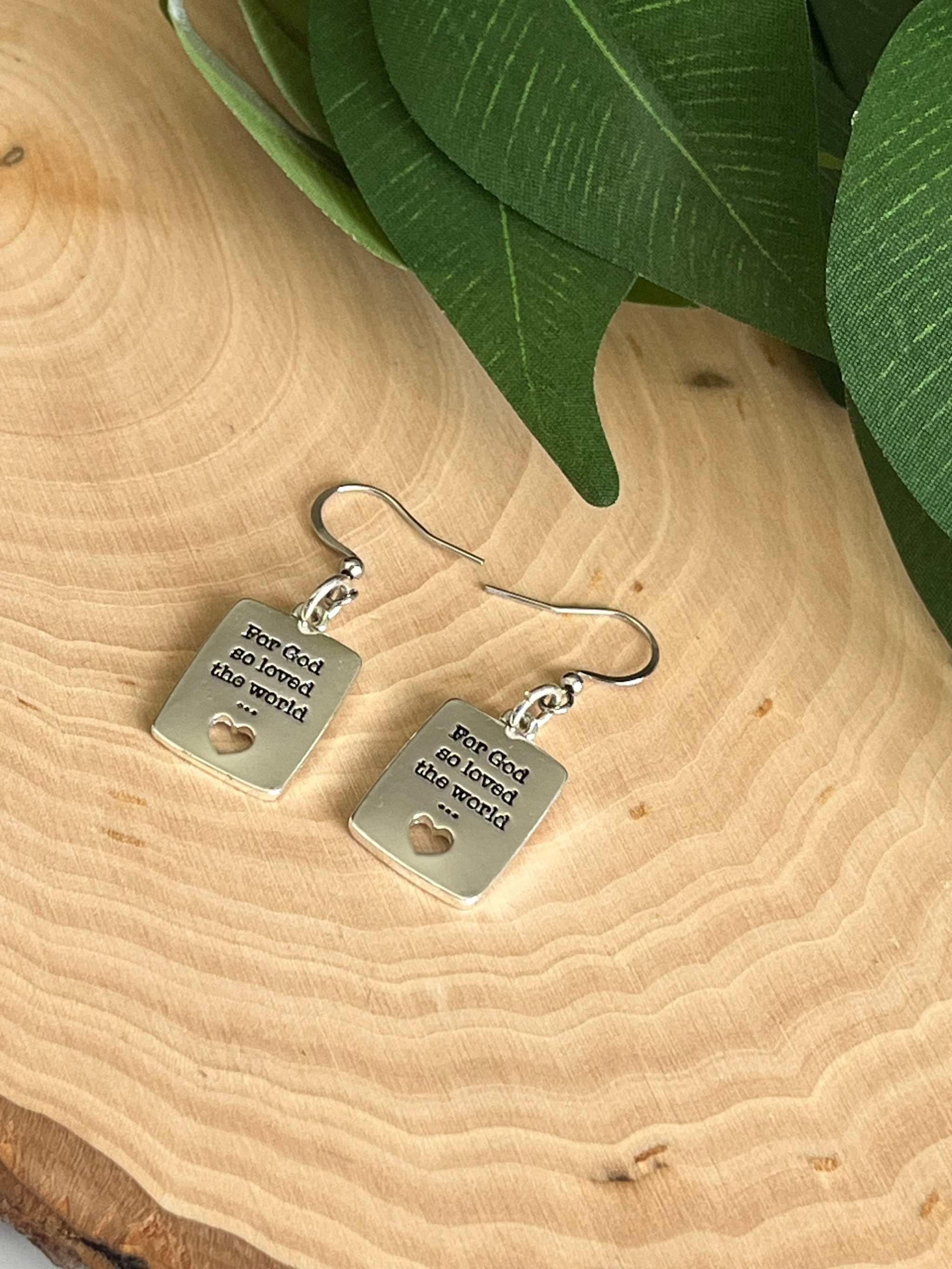 John 3:16 Silver Earrings - Handmade Christian Jewelry