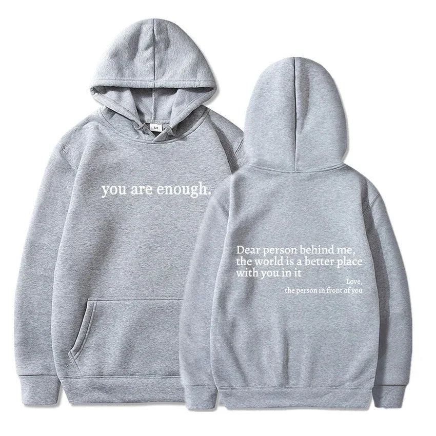 ''Dear Person Behind Me'' Plush Hoodie Light gray with logo and white text