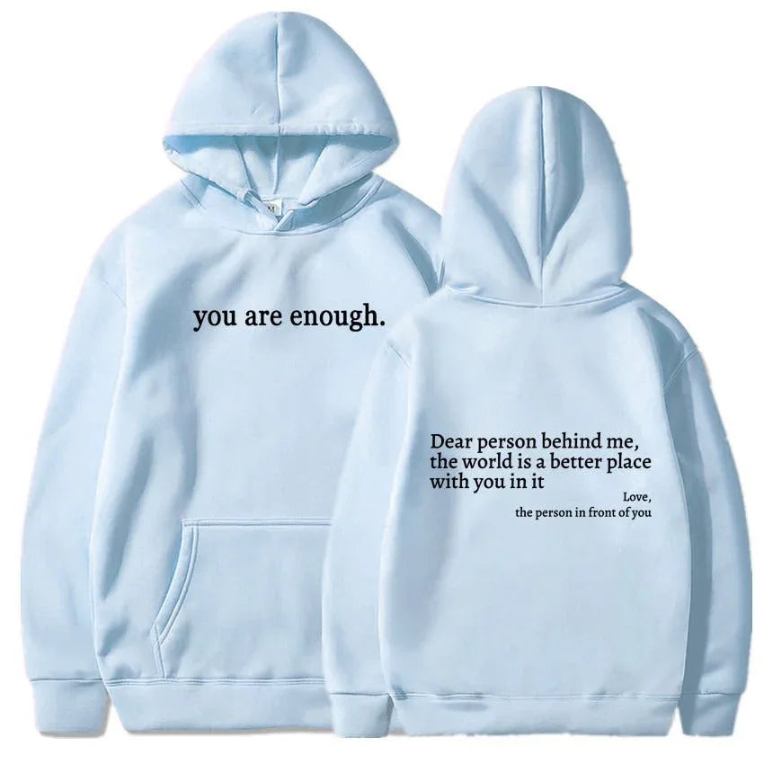 ''Dear Person Behind Me'' Plush Hoodie Sky blue with logo and black text