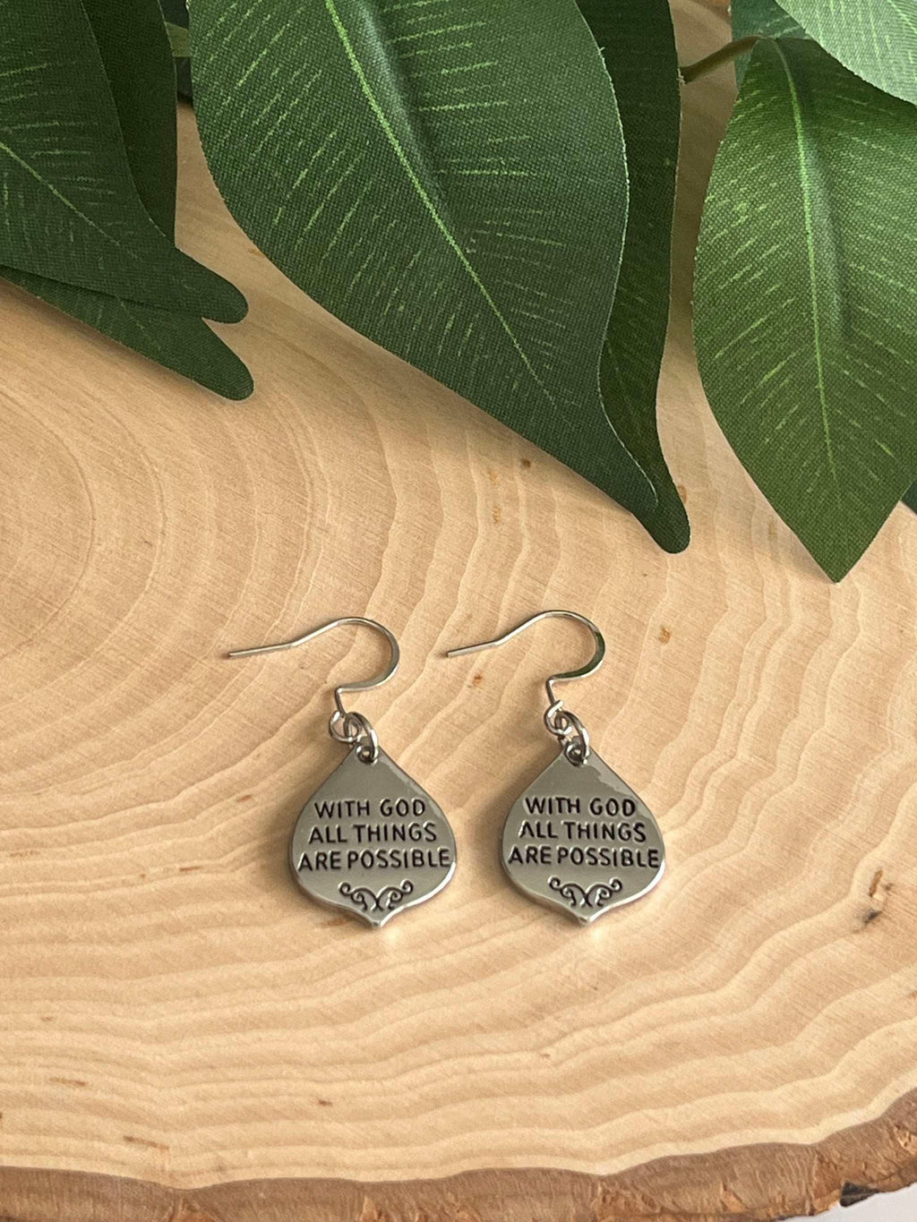 With God All Things Are Possible Silver Earrings - Christian Jewelry