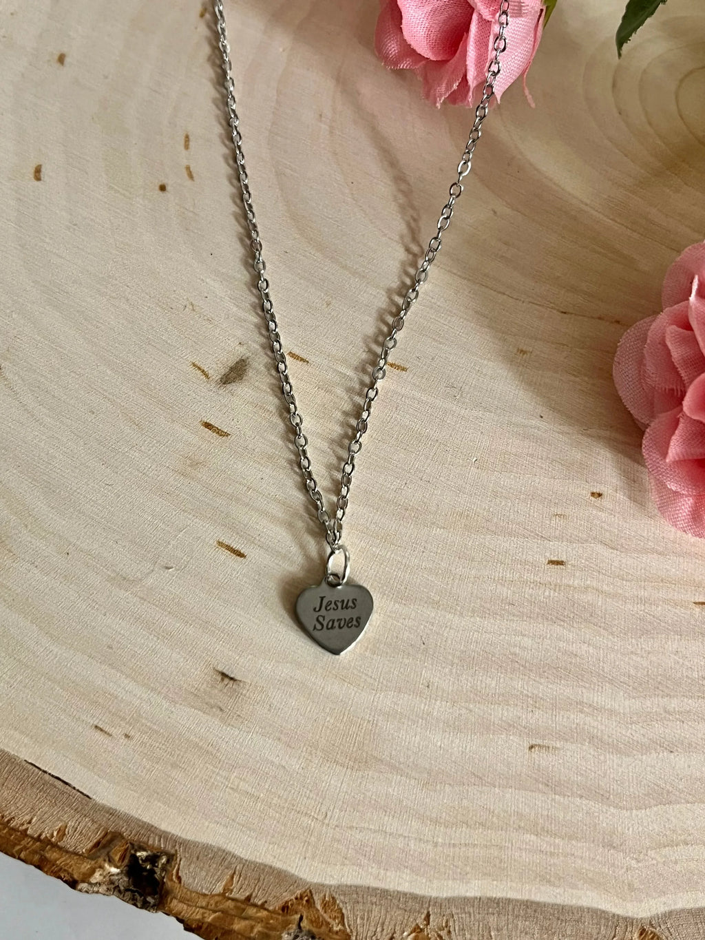 Silver Engraved Necklace Jesus Saves Stainless Steel Pendant