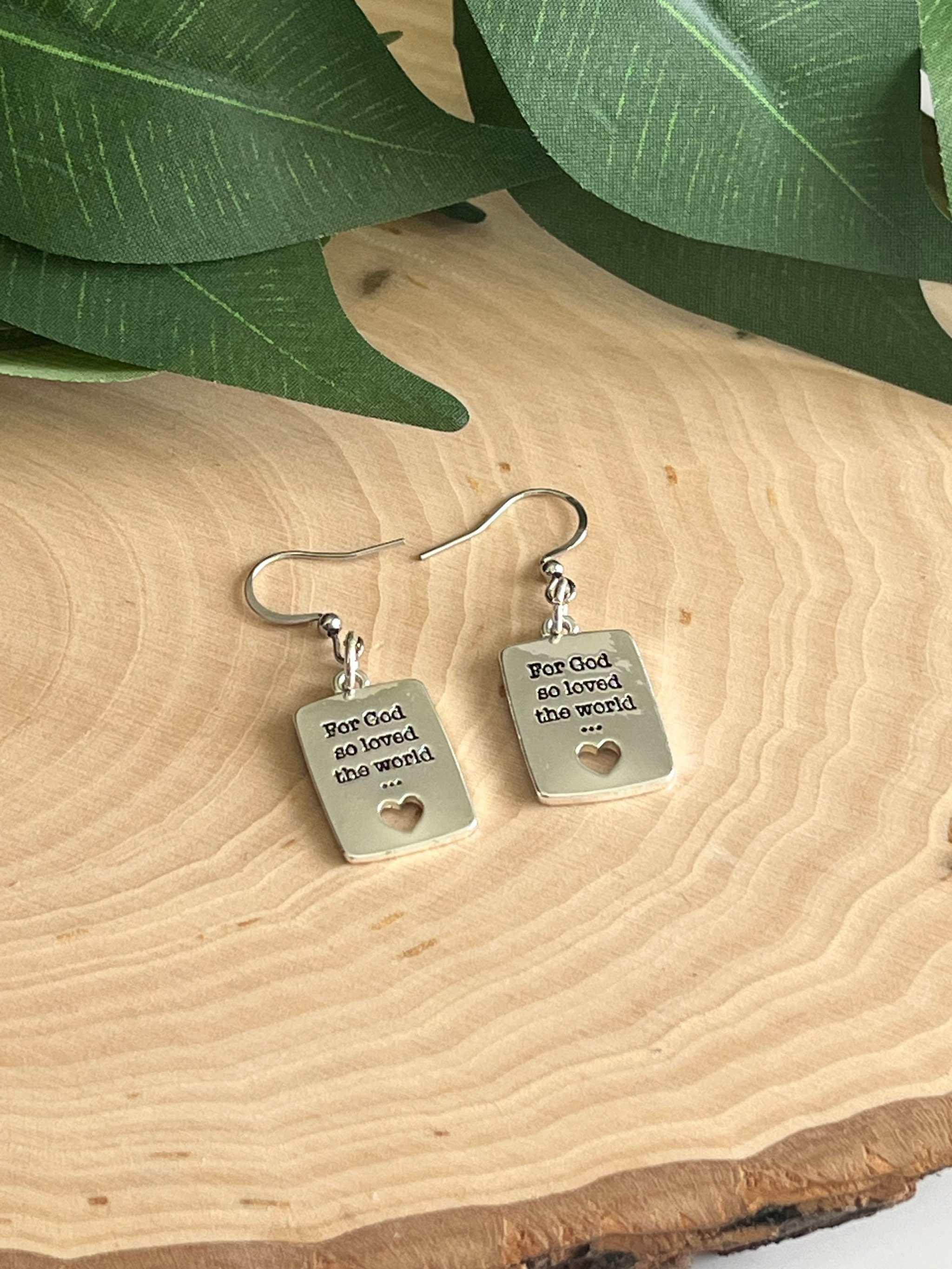 John 3:16 Silver Earrings - Handmade Christian Jewelry