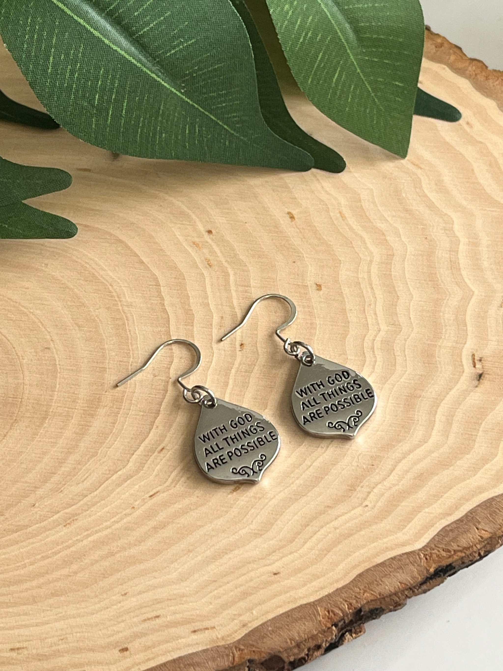 With God All Things Are Possible Silver Earrings - Christian Jewelry