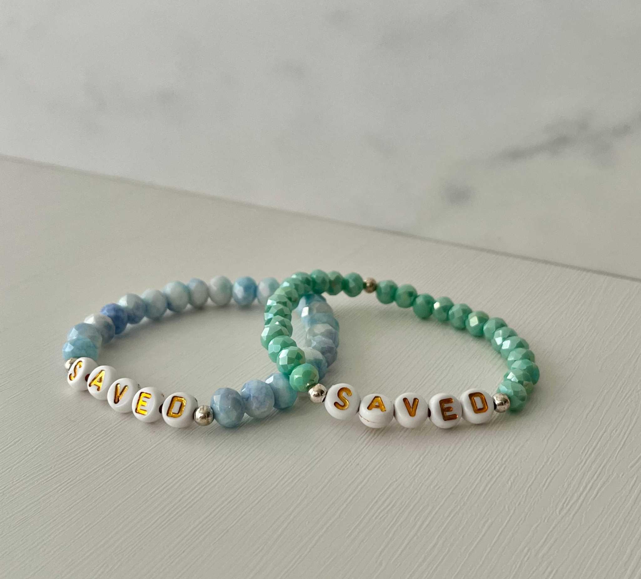 Saved Beaded Bracelet - Mint or Blue White Jade Faith Jewelry