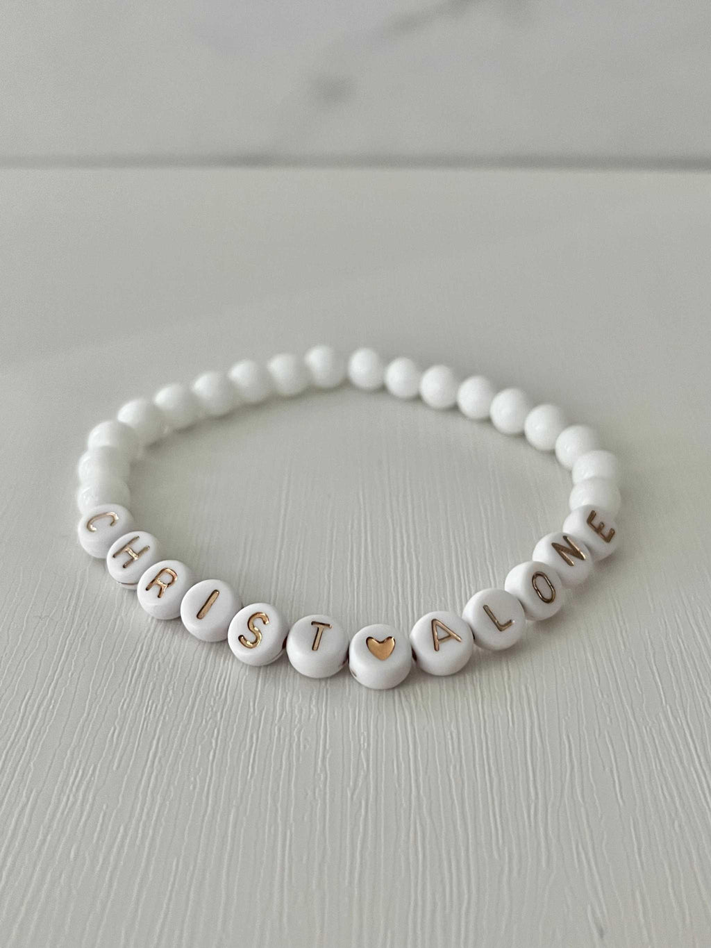 Bead Bracelet Christ Alone Peach or White Christian Jewelry