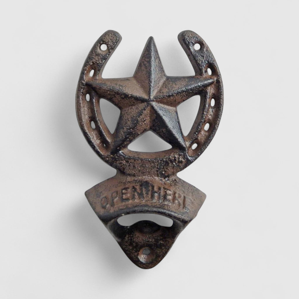 Cast Iron Star Bottle Opener - Rustic Western Bar Accessory