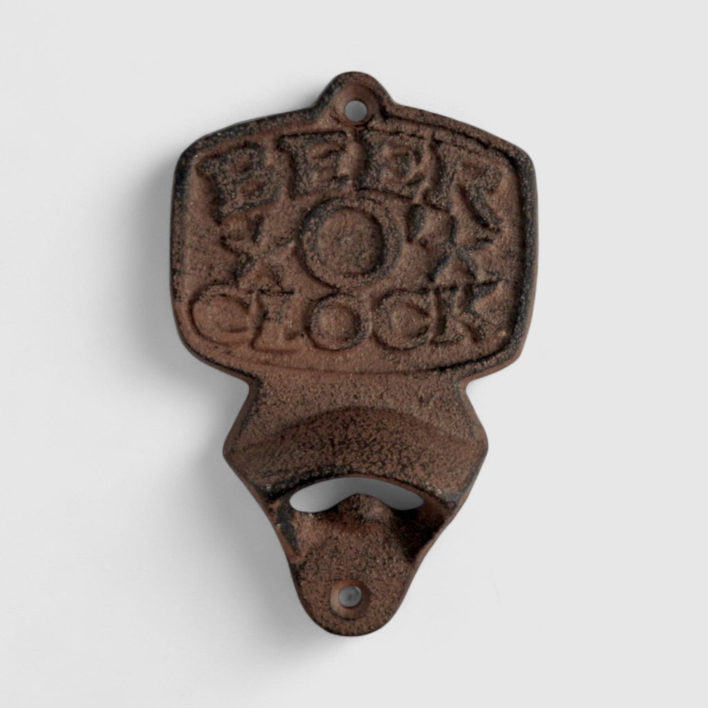 Fun Cast Iron Beer O Clock Bottle Opener - Rustic Bar Essential