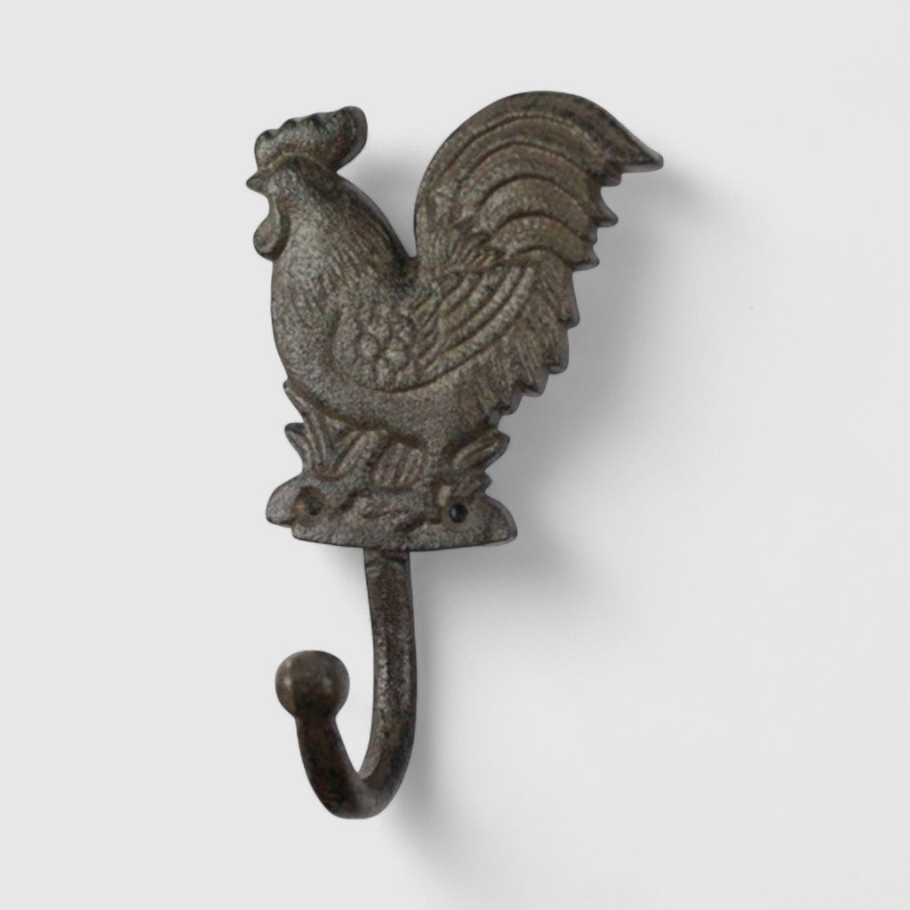 Rustic Cast Iron Rooster Hook, Farmhouse Wall Organizer