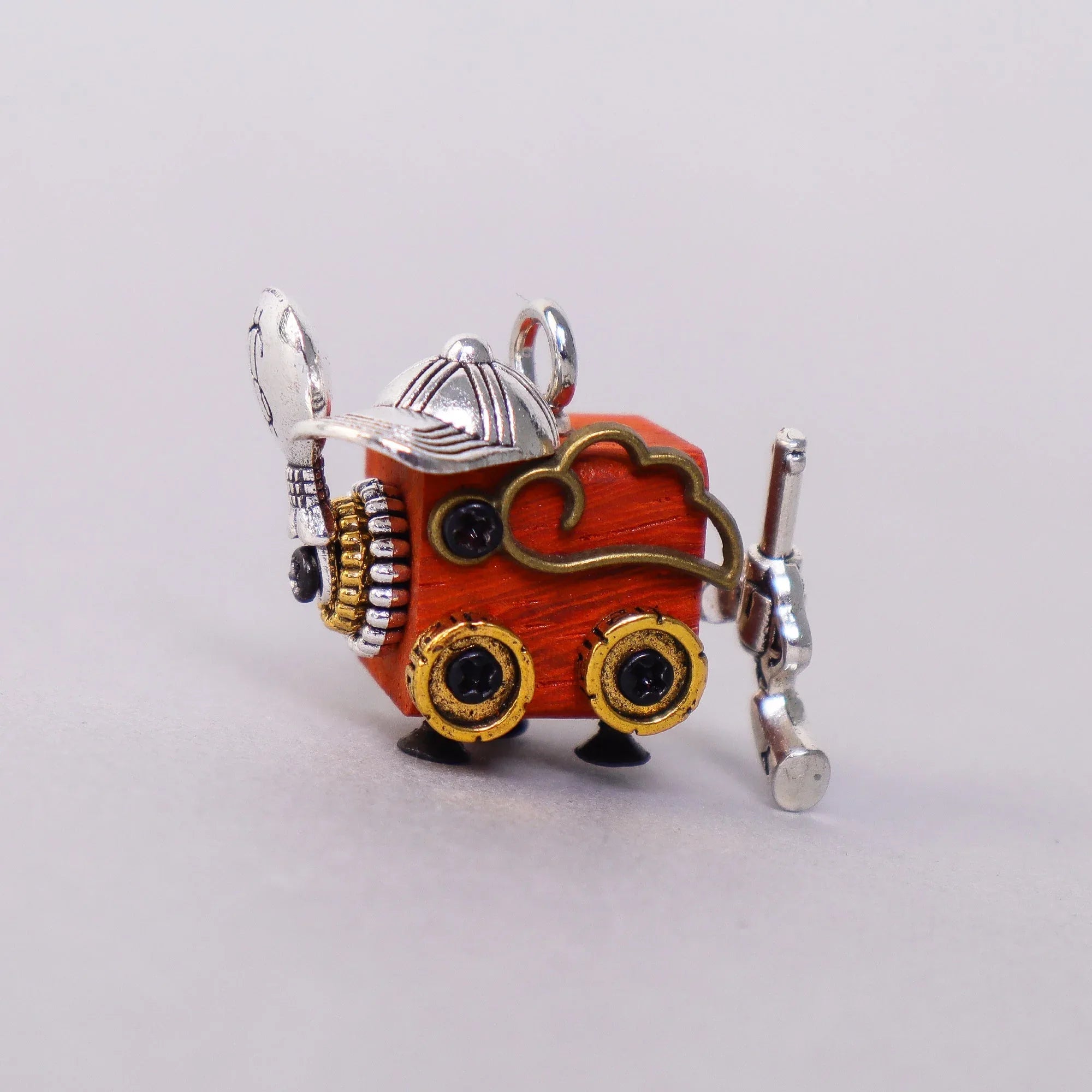 Handcrafted Wooden Bot Necklace, Keychain, or Mini Decor Cobbix