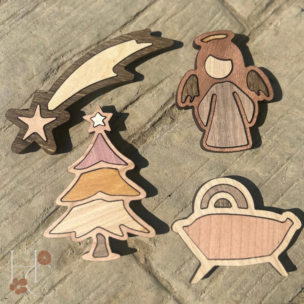 Angel Wood Magnet Set