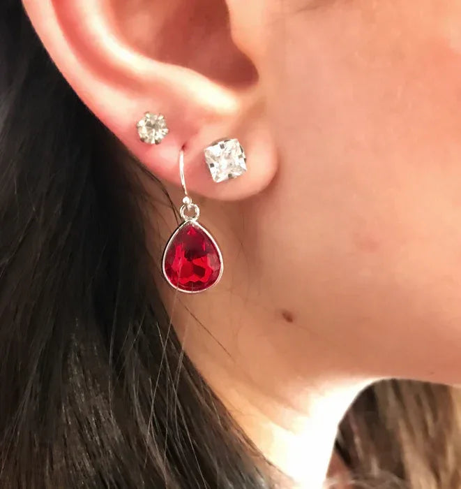 July Birthstone Earrings - Ruby Crystal Gold Filled Teardrop Earrings - Gift for Her