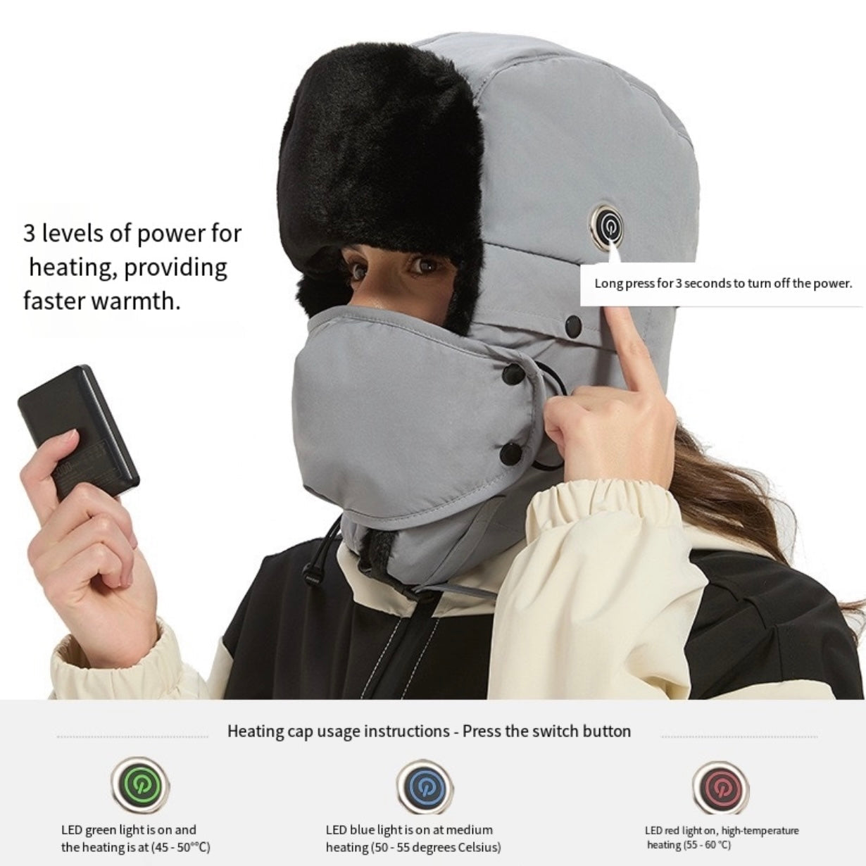 LITEGUEST Heated Trapper Hat – USB Rechargeable Winter Hat for Outdoor